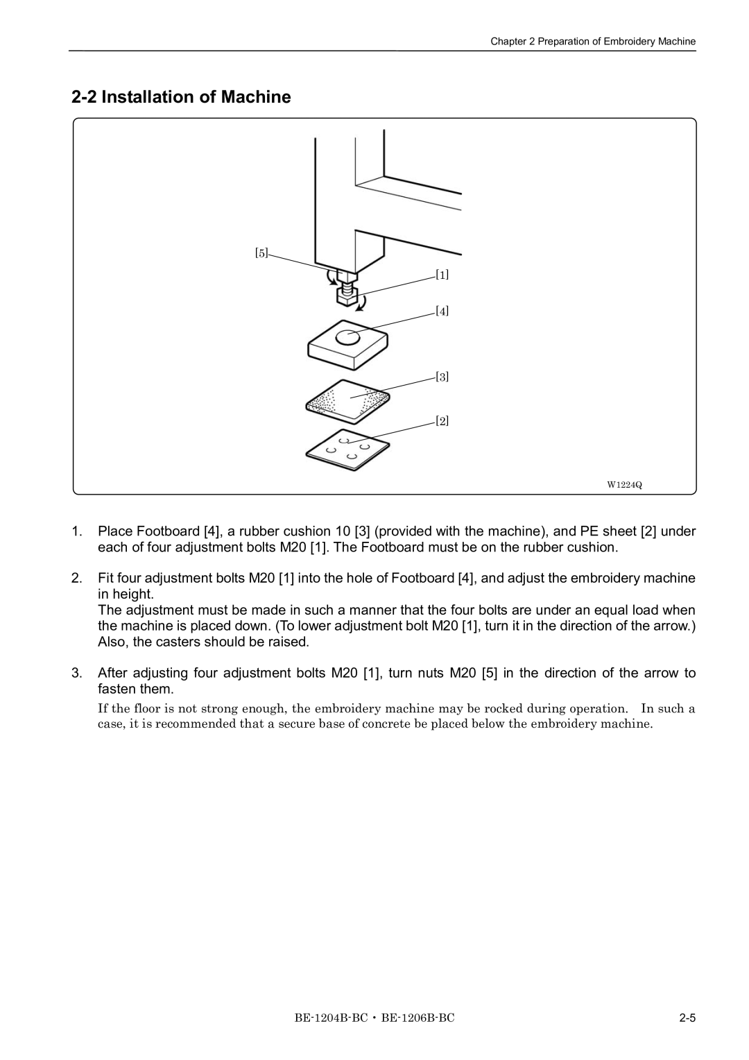 Brother BE-1206B-BC, BE-1204B-BC, BE-1204C-BC instruction manual Installation of Machine 