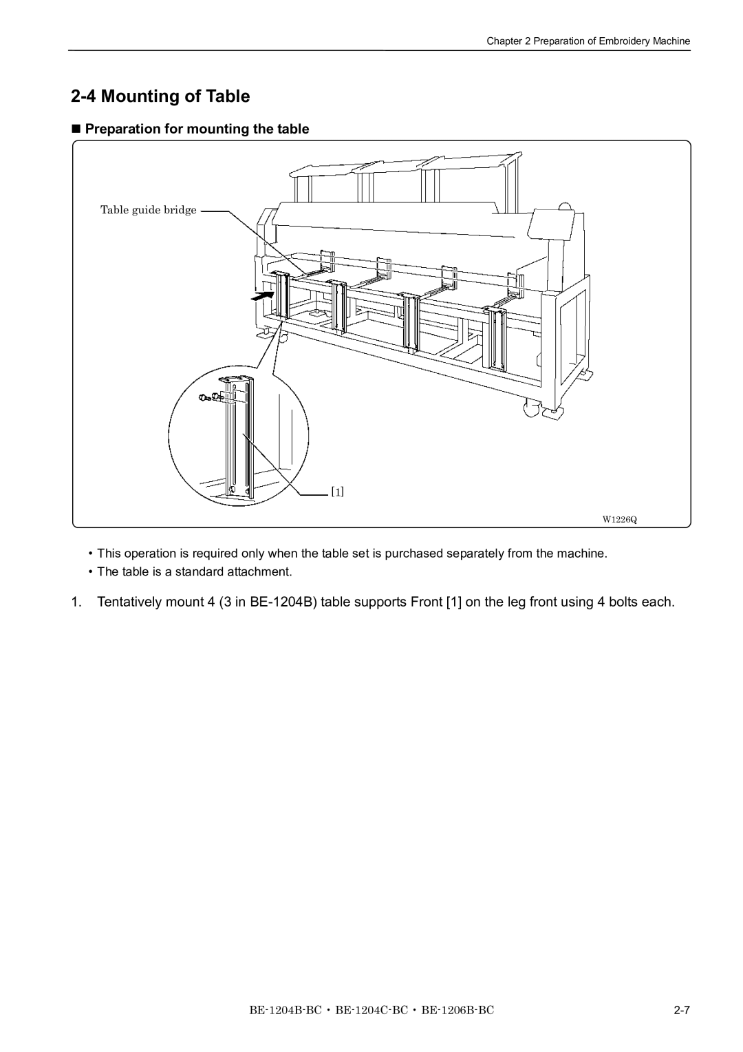 Brother BE-1204C-BC, BE-1206B-BC, BE-1204B-BC instruction manual Mounting of Table, Preparation for mounting the table 