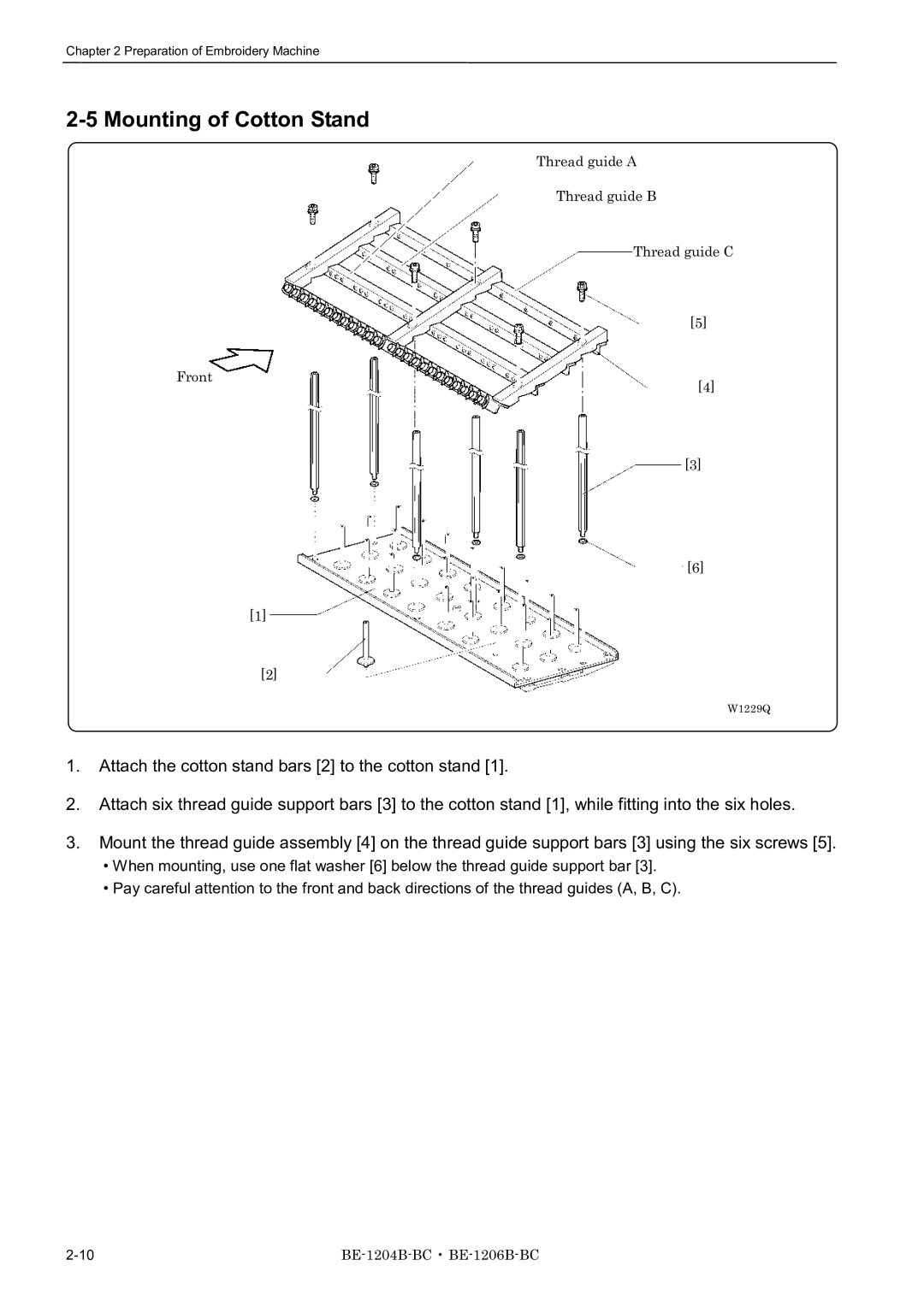 Brother BE-1204C-BC, BE-1206B-BC, BE-1204B-BC instruction manual Mounting of Cotton Stand 