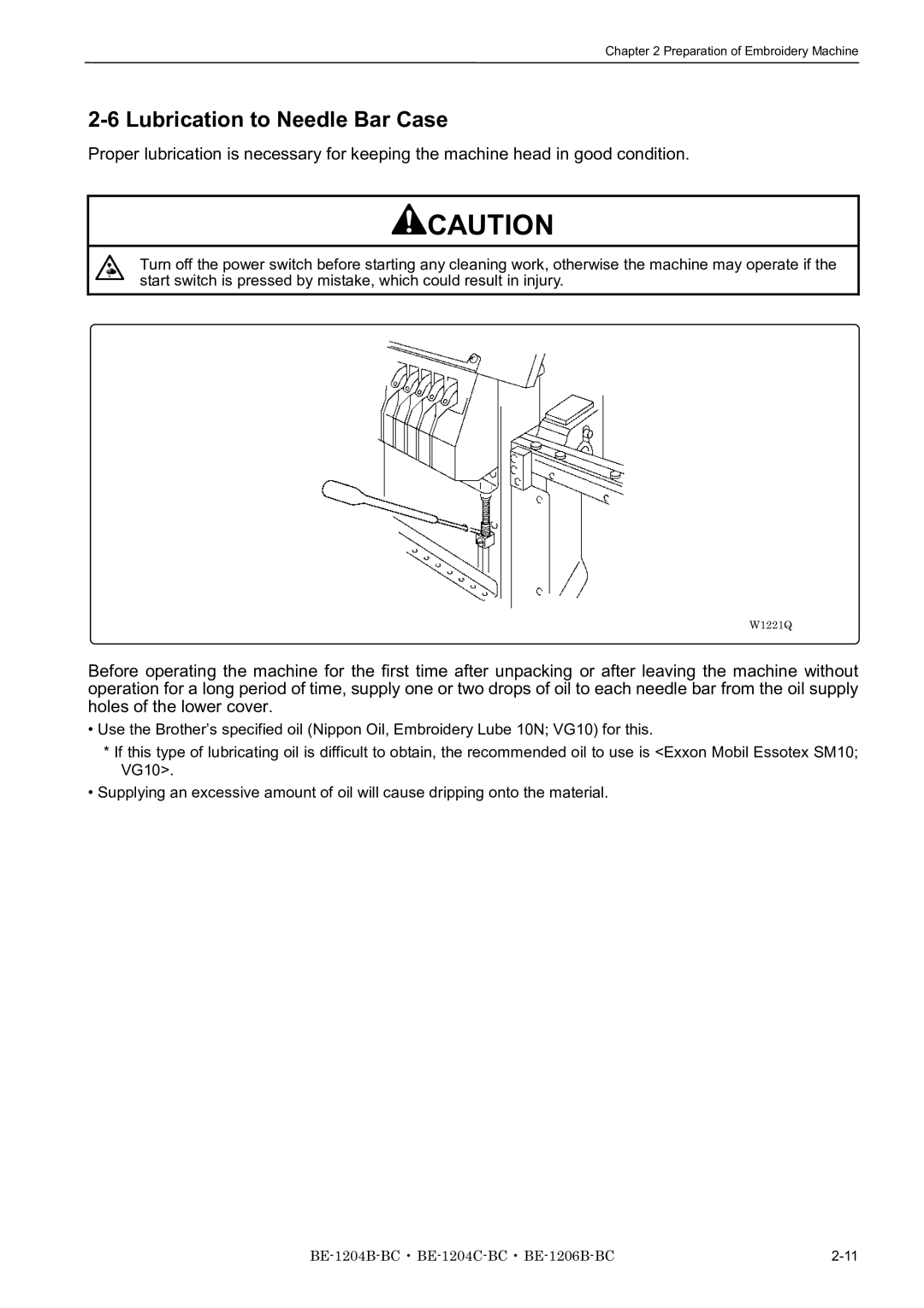 Brother BE-1206B-BC, BE-1204B-BC, BE-1204C-BC instruction manual Lubrication to Needle Bar Case 