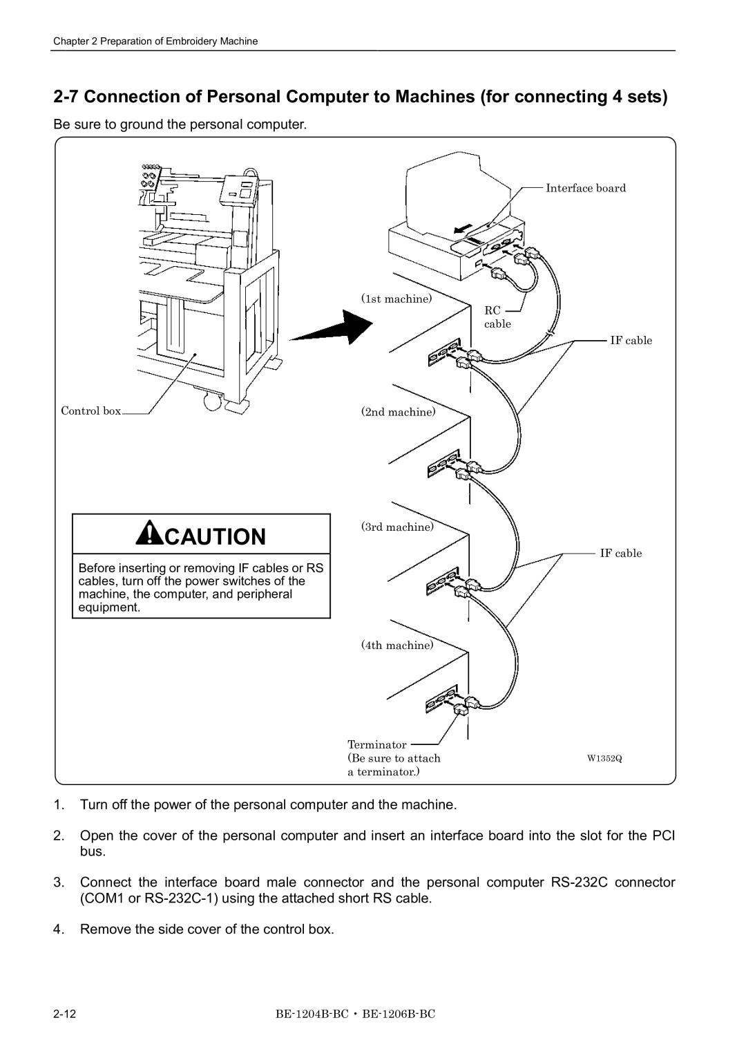 Brother BE-1204B-BC, BE-1206B-BC, BE-1204C-BC instruction manual Be sure to ground the personal computer 