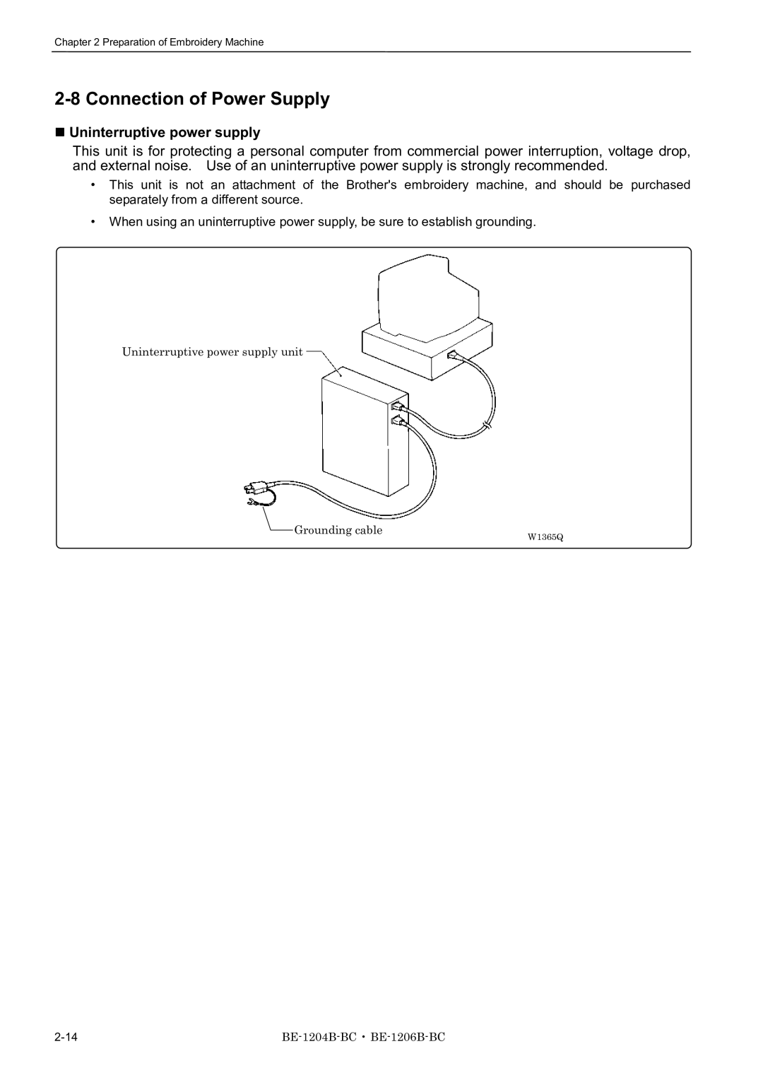 Brother BE-1206B-BC, BE-1204B-BC, BE-1204C-BC instruction manual Connection of Power Supply, Uninterruptive power supply 