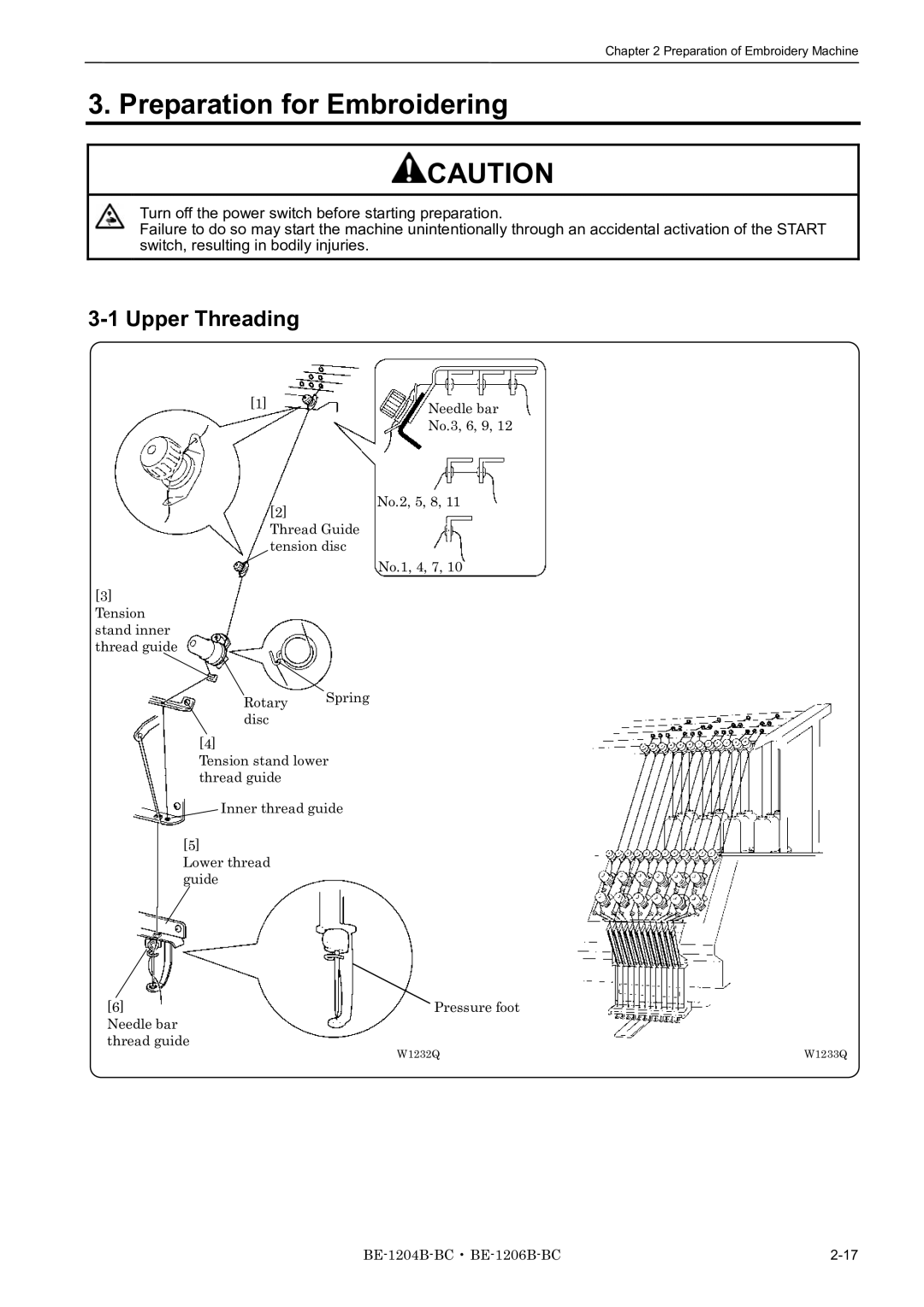 Brother BE-1206B-BC, BE-1204B-BC, BE-1204C-BC instruction manual Preparation for Embroidering, Upper Threading 