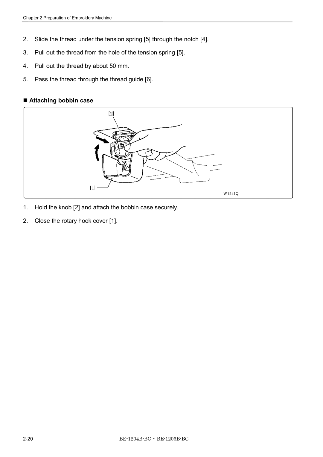 Brother BE-1206B-BC, BE-1204B-BC, BE-1204C-BC instruction manual Attaching bobbin case 