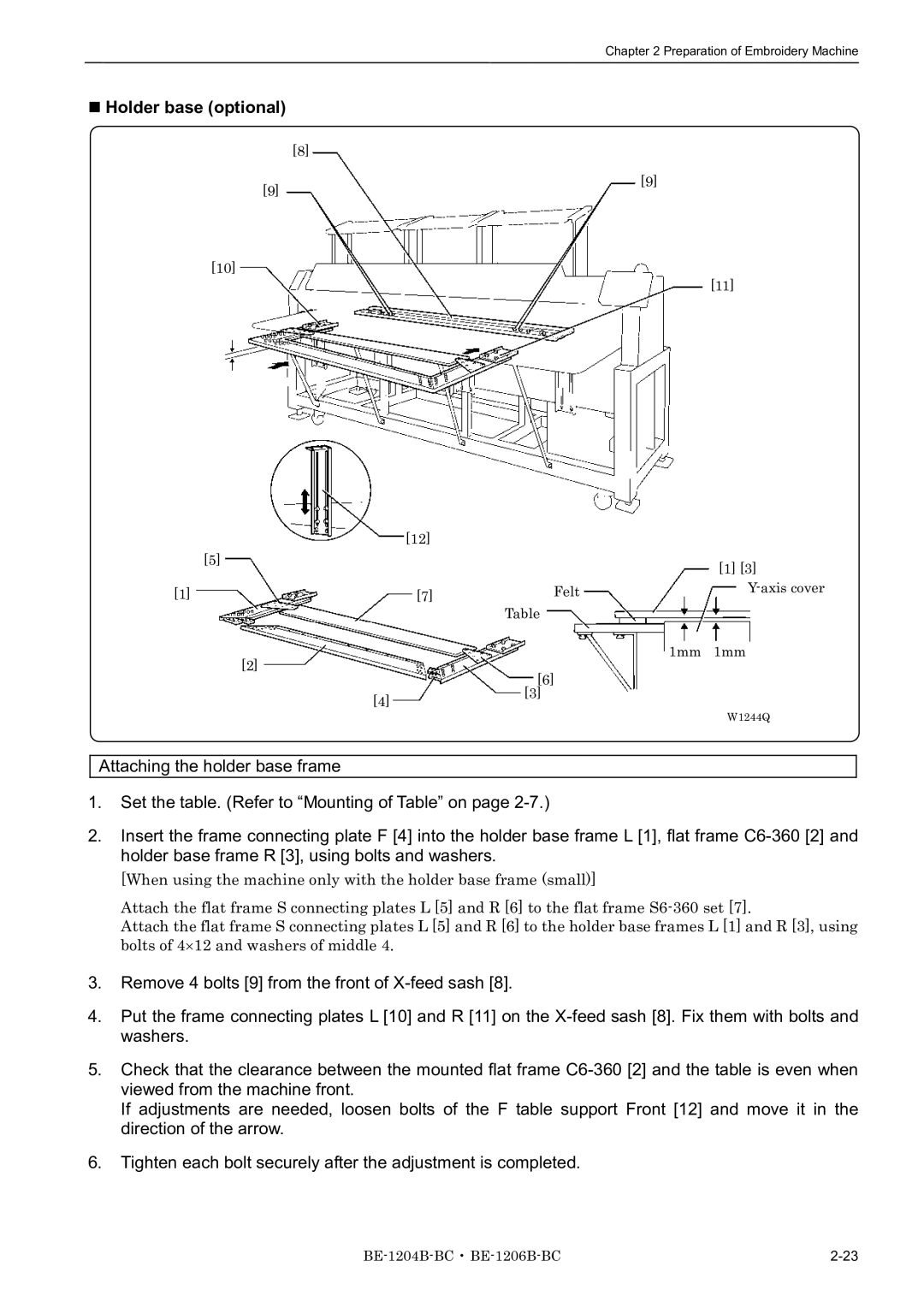 Brother BE-1206B-BC, BE-1204B-BC, BE-1204C-BC instruction manual Holder base optional 