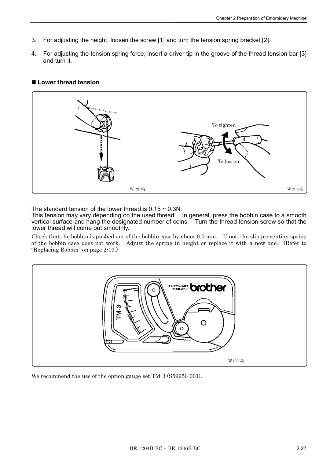 Brother BE-1204B-BC, BE-1206B-BC, BE-1204C-BC instruction manual Lower thread tension 