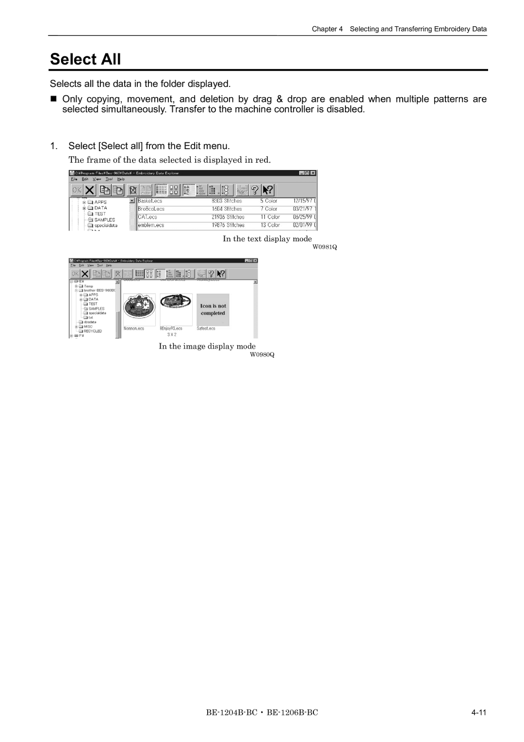 Brother BE-1204C-BC, BE-1206B-BC, BE-1204B-BC instruction manual Select All 