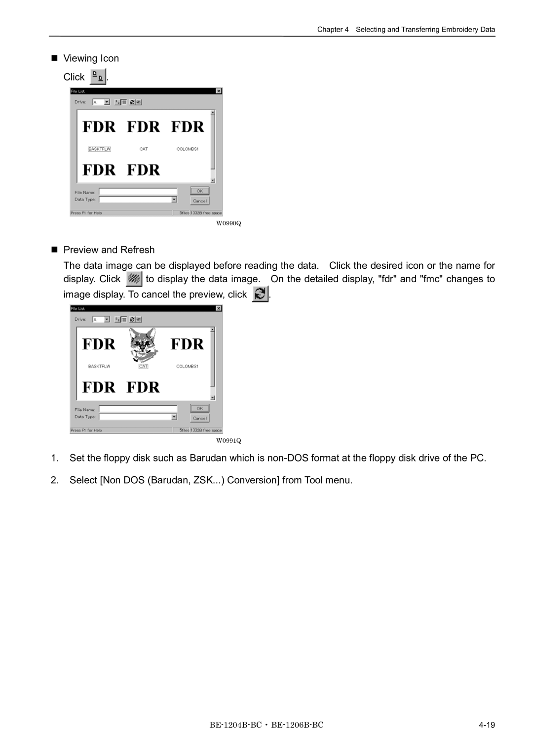 Brother BE-1204B-BC, BE-1206B-BC, BE-1204C-BC instruction manual Viewing Icon Click 