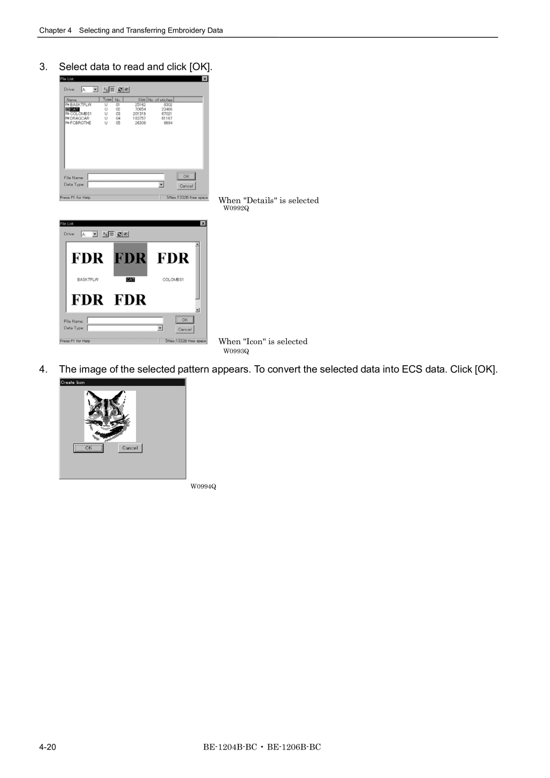 Brother BE-1204C-BC, BE-1206B-BC, BE-1204B-BC instruction manual Select data to read and click OK 