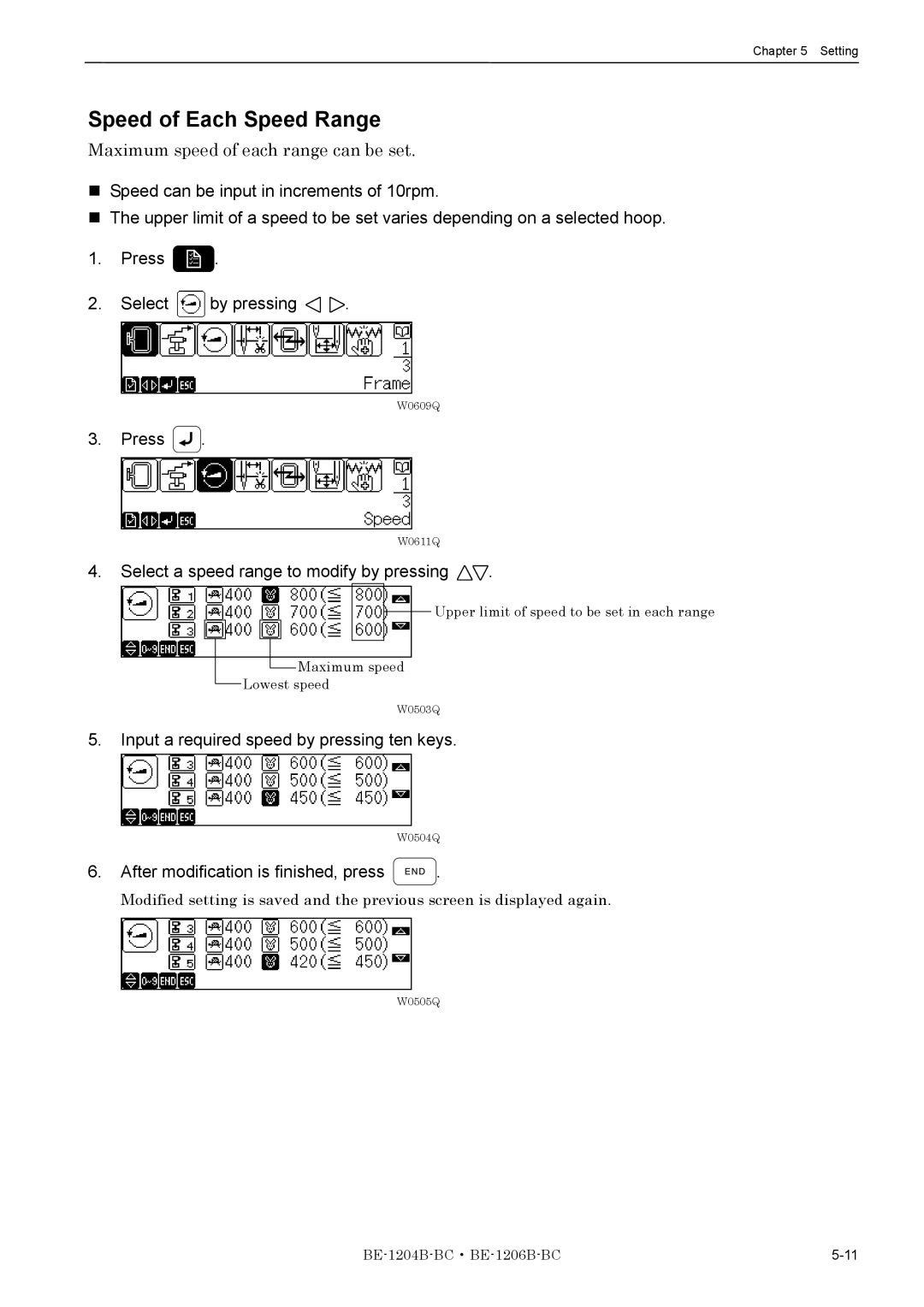 Brother BE-1204B-BC, BE-1206B-BC instruction manual Speed of Each Speed Range, Maximum speed of each range can be set 