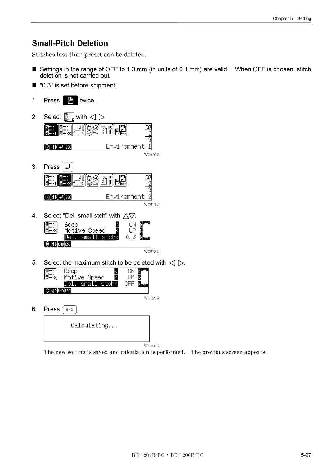 Brother BE-1204B-BC Small-Pitch Deletion, Stitches less than preset can be deleted, Select Del. small stch with 