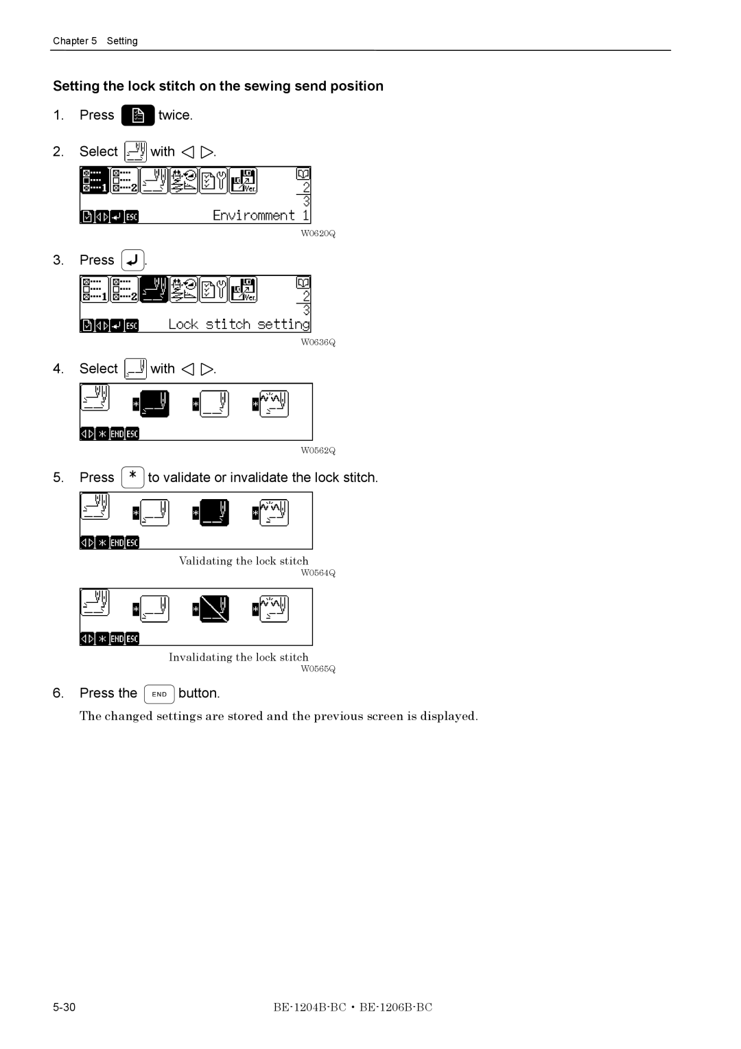 Brother BE-1206B-BC, BE-1204B-BC instruction manual Setting the lock stitch on the sewing send position 