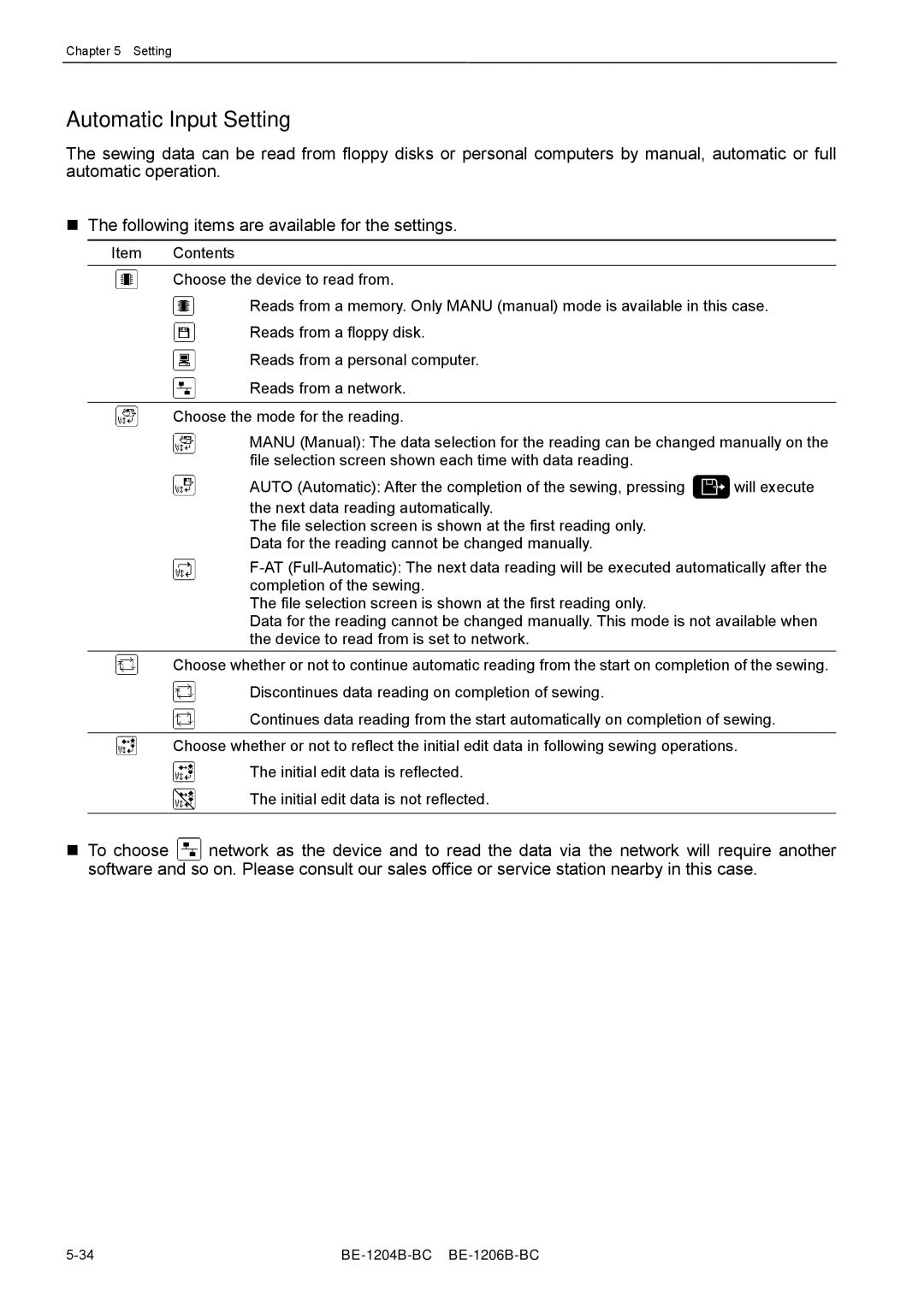 Brother BE-1206B-BC, BE-1204B-BC instruction manual Automatic Input Setting 