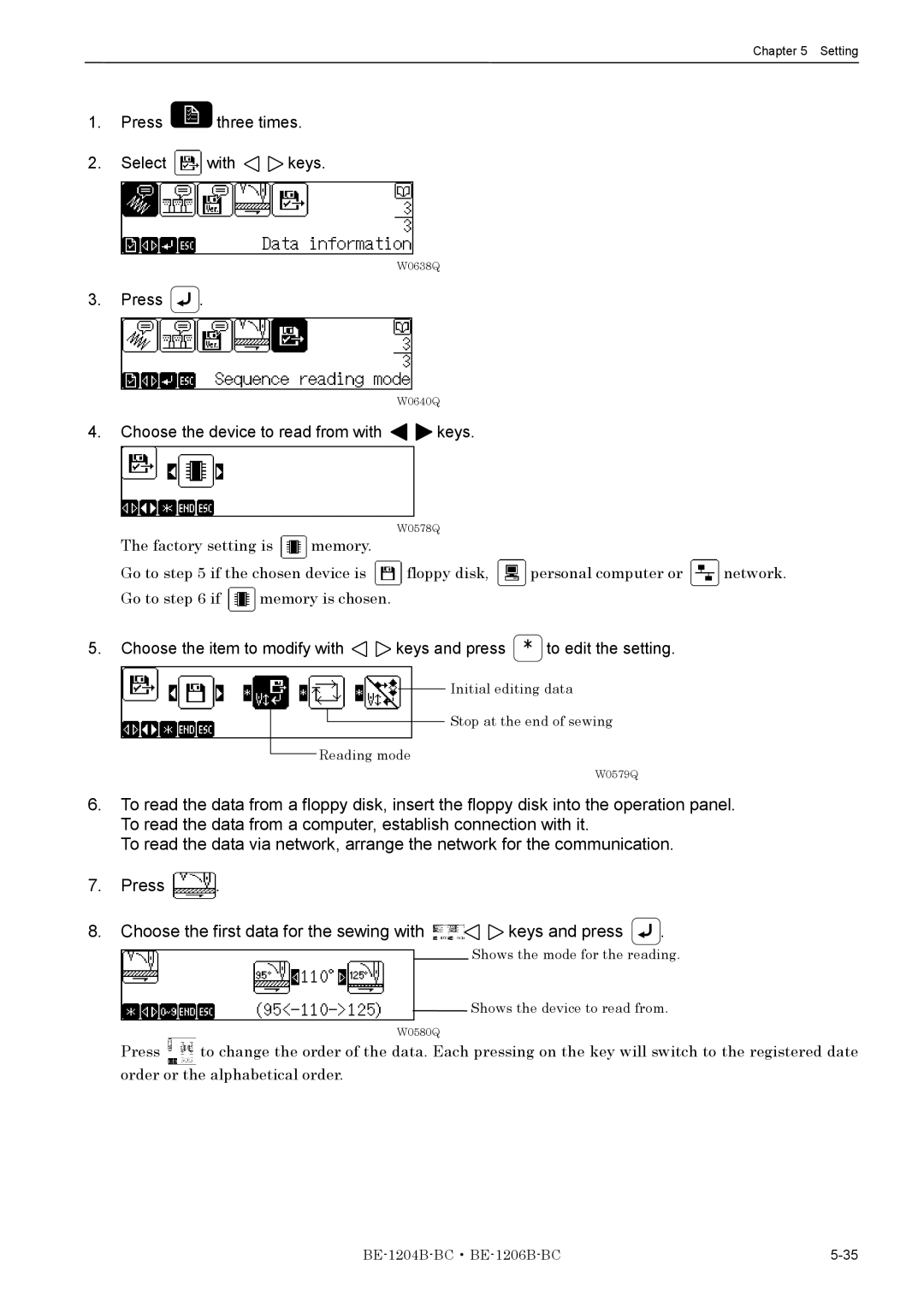 Brother BE-1204B-BC, BE-1206B-BC instruction manual Press three times Select with keys 