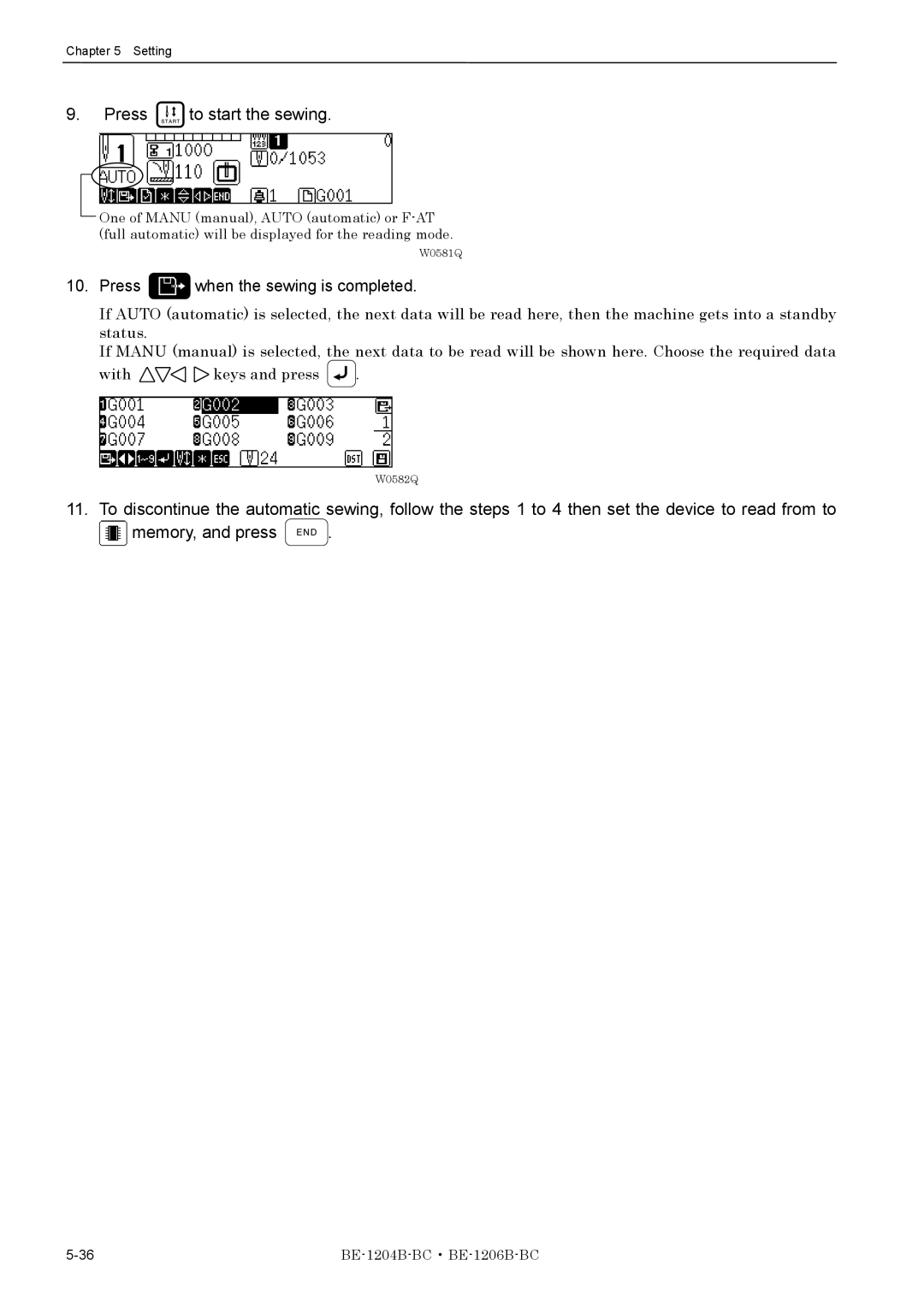 Brother BE-1206B-BC, BE-1204B-BC instruction manual Press to start the sewing, Press when the sewing is completed 