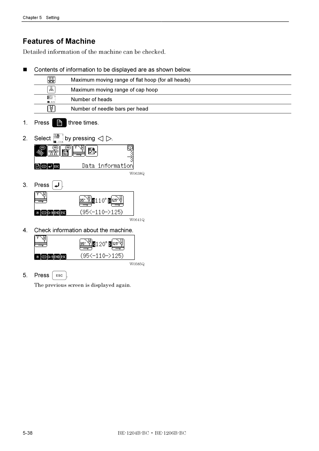 Brother BE-1206B-BC, BE-1204B-BC instruction manual Features of Machine, Detailed information of the machine can be checked 