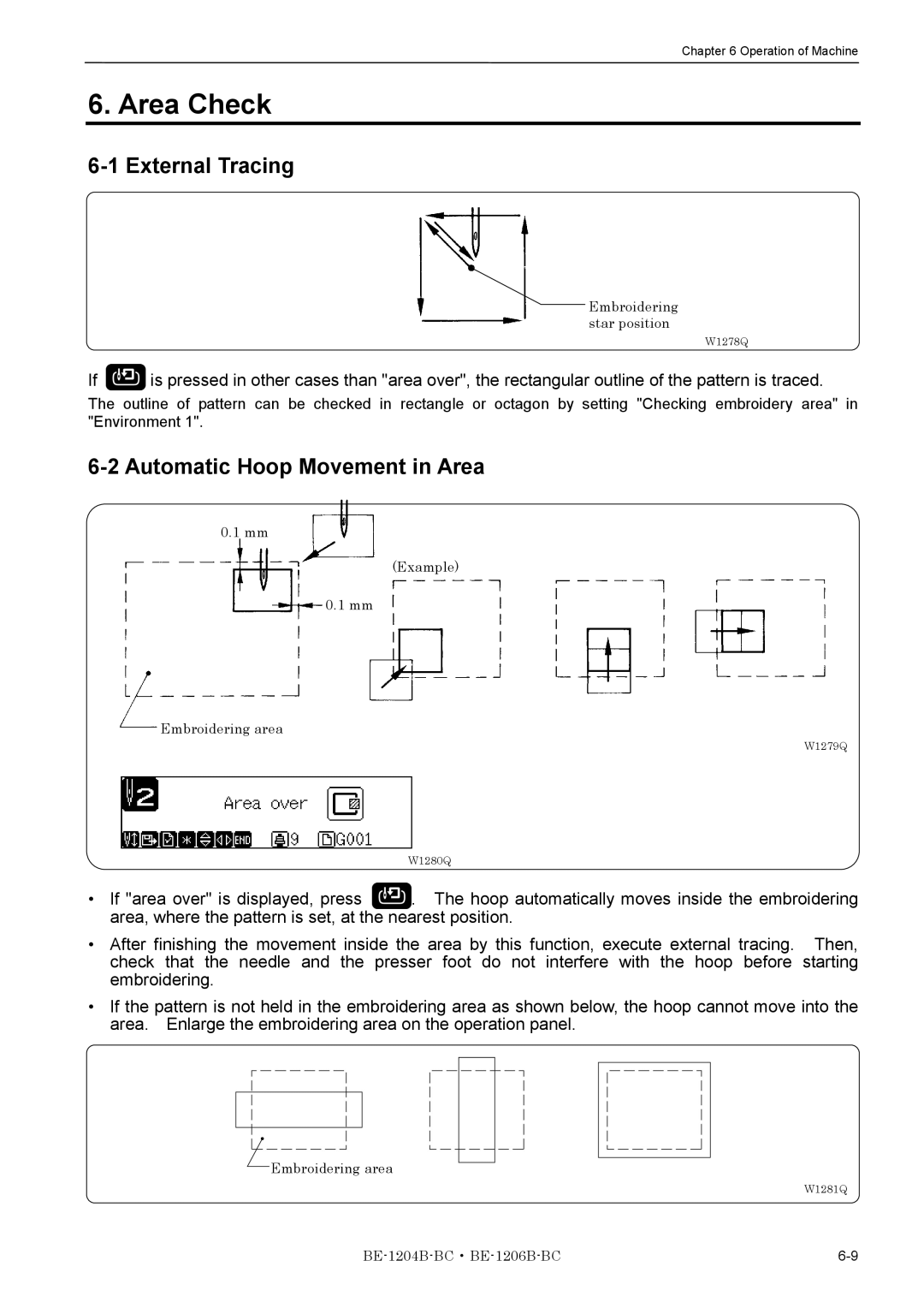 Brother BE-1204B-BC, BE-1206B-BC instruction manual Area Check, External Tracing, Automatic Hoop Movement in Area 