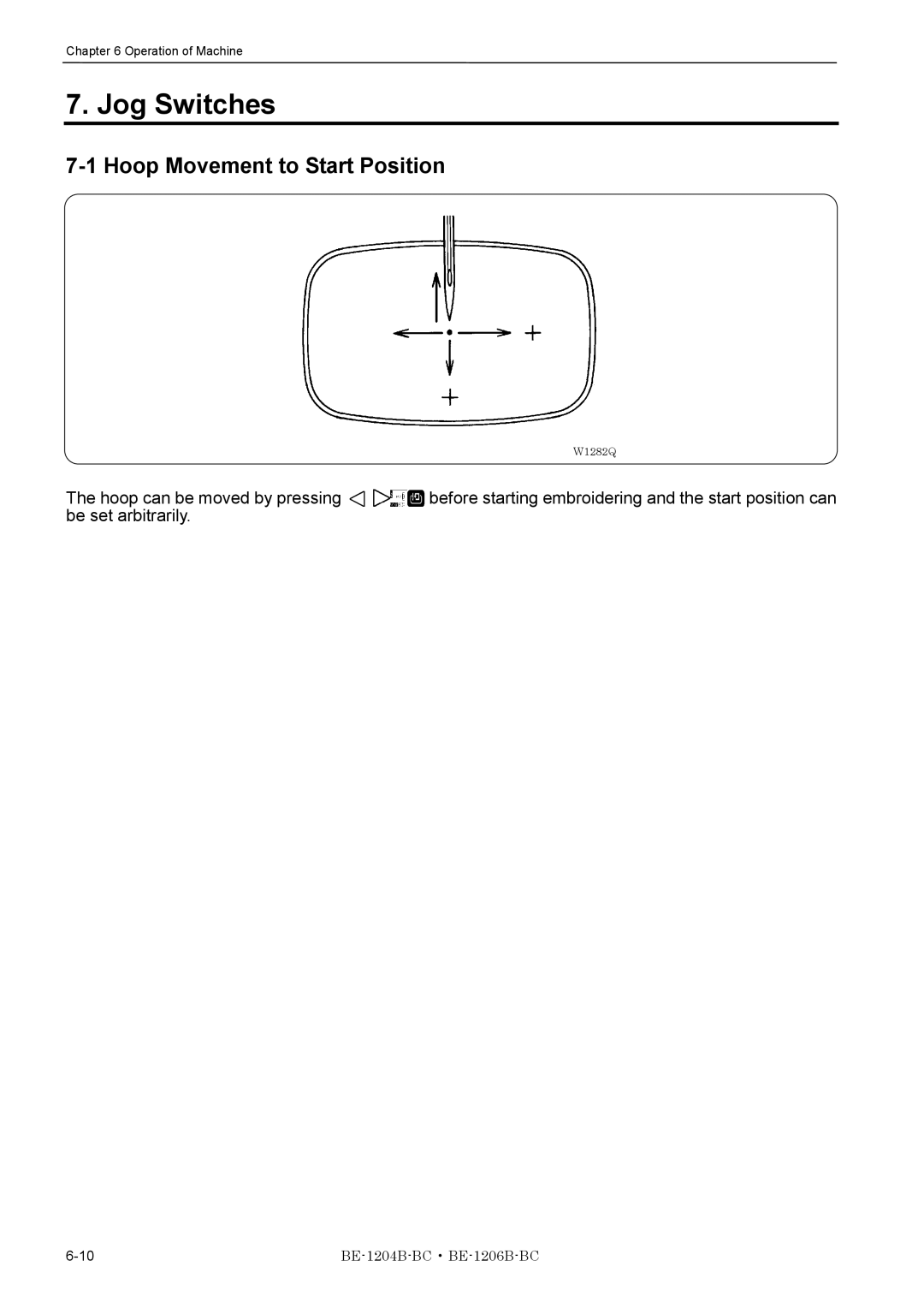 Brother BE-1206B-BC, BE-1204B-BC instruction manual Jog Switches, Hoop Movement to Start Position 