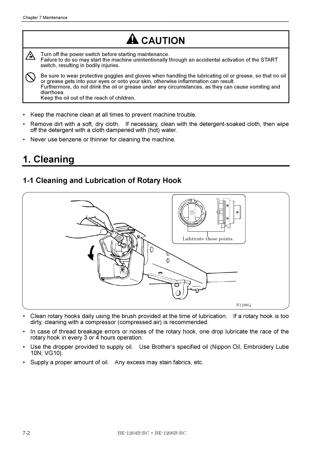 Brother BE-1206B-BC, BE-1204B-BC instruction manual Cleaning and Lubrication of Rotary Hook 