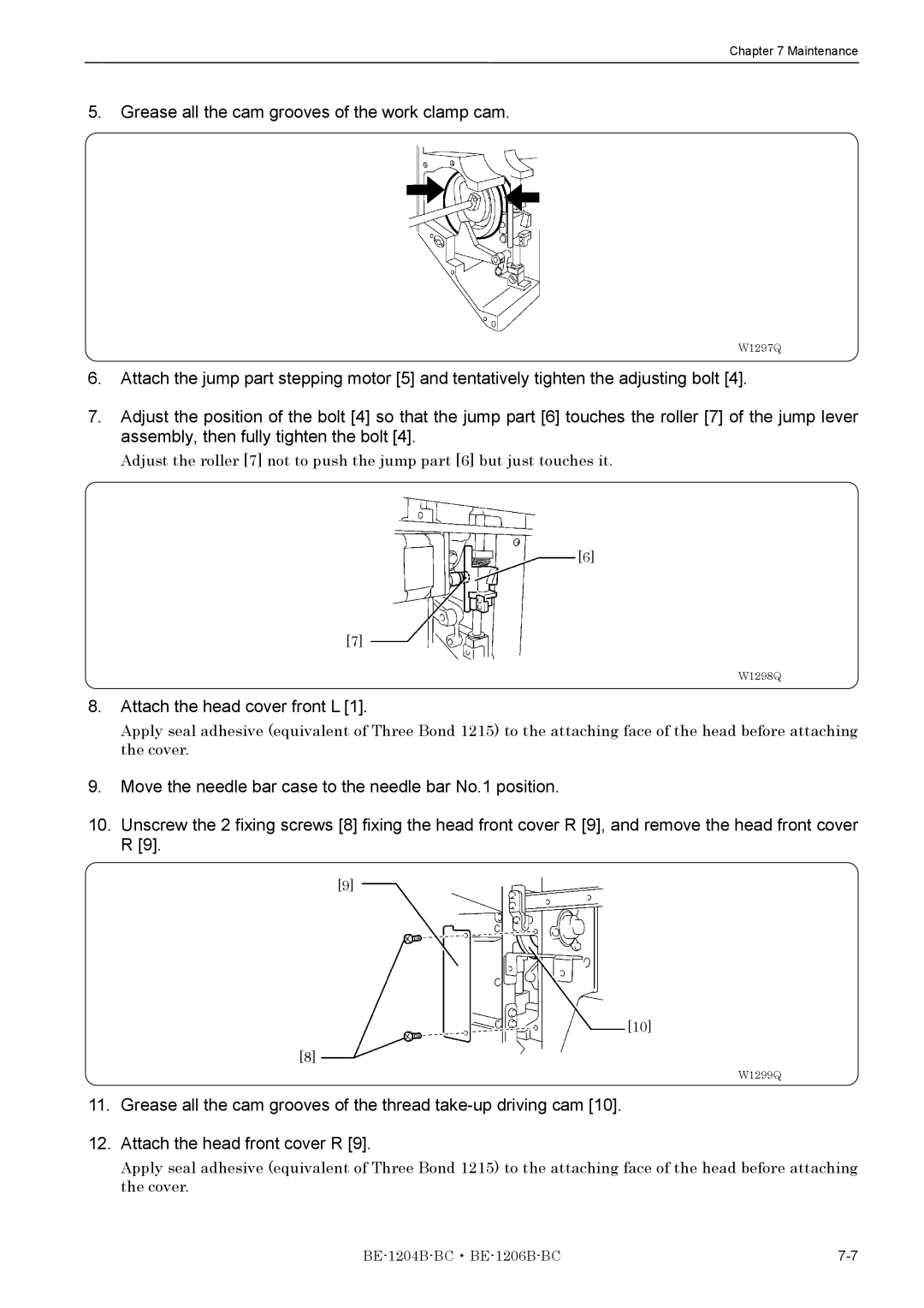 Brother BE-1204B-BC, BE-1206B-BC Grease all the cam grooves of the work clamp cam, Attach the head cover front L 