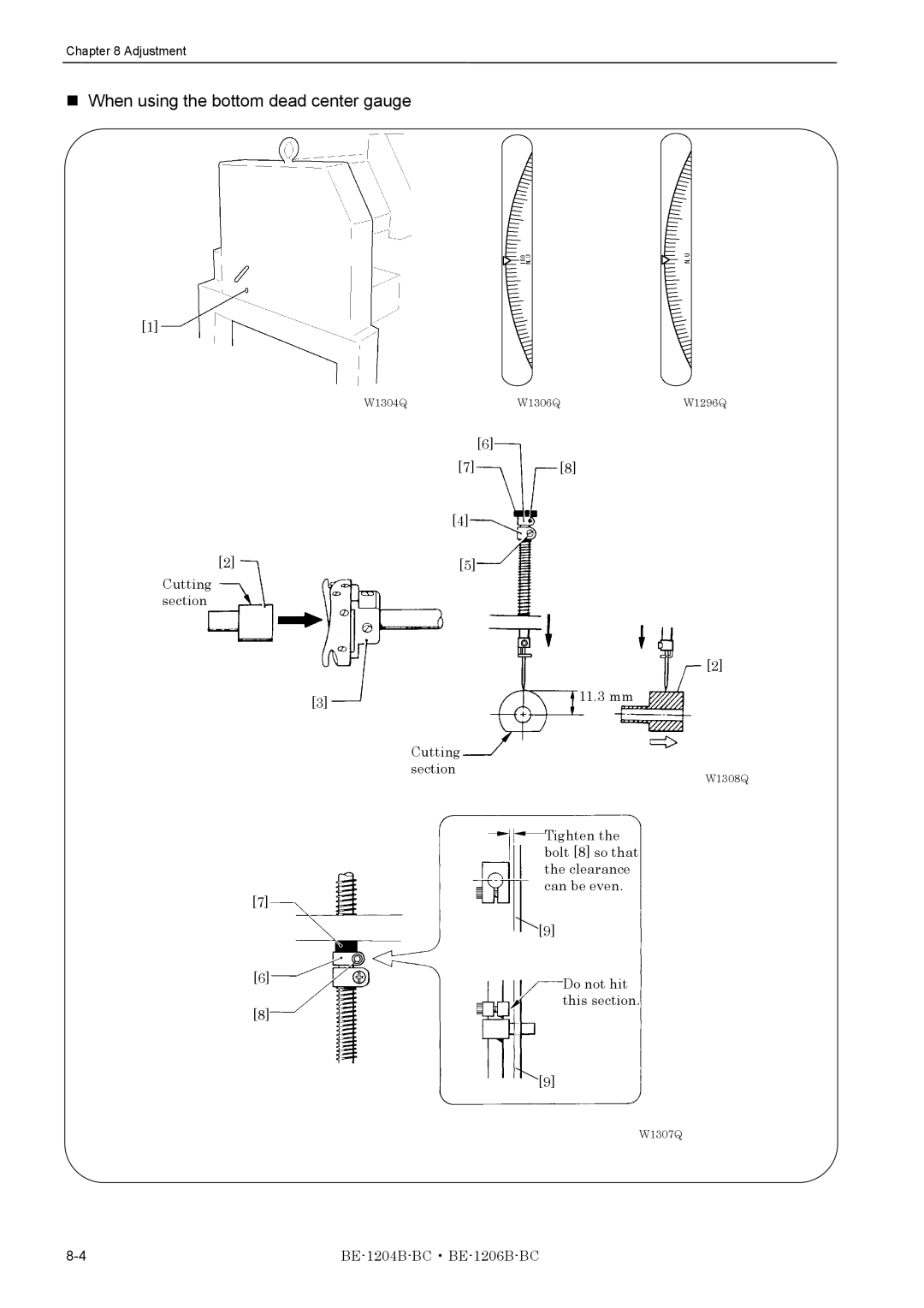 Brother BE-1206B-BC, BE-1204B-BC instruction manual When using the bottom dead center gauge 