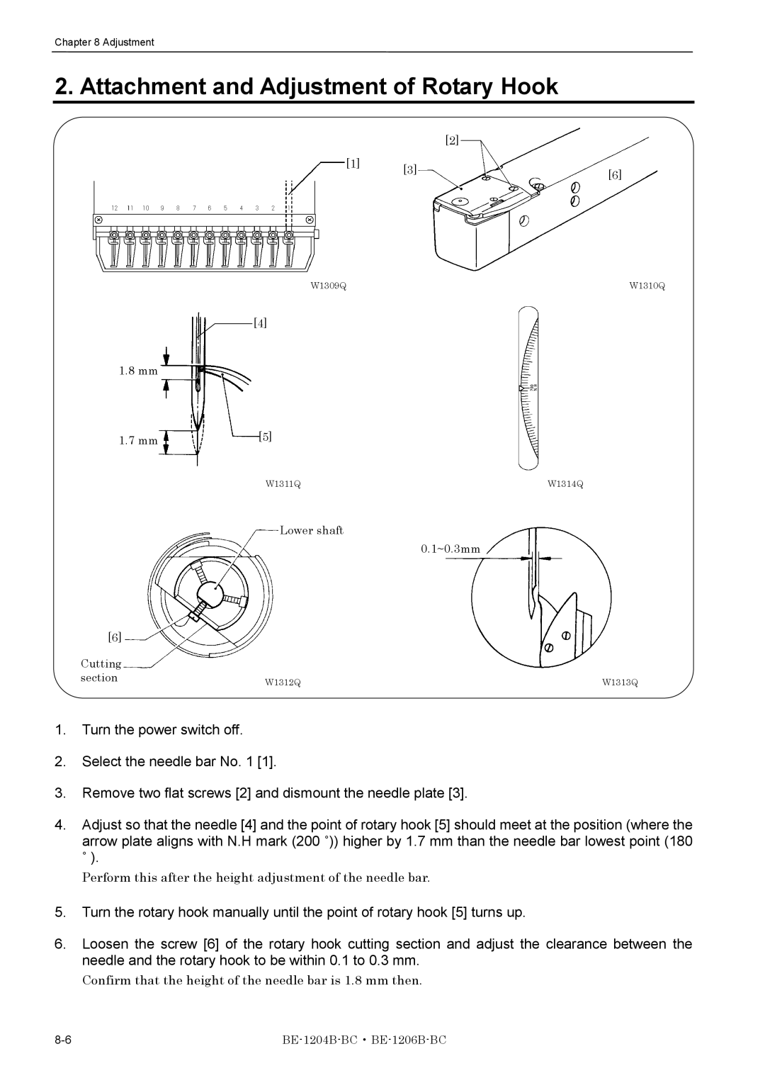 Brother BE-1206B-BC, BE-1204B-BC instruction manual Attachment and Adjustment of Rotary Hook 