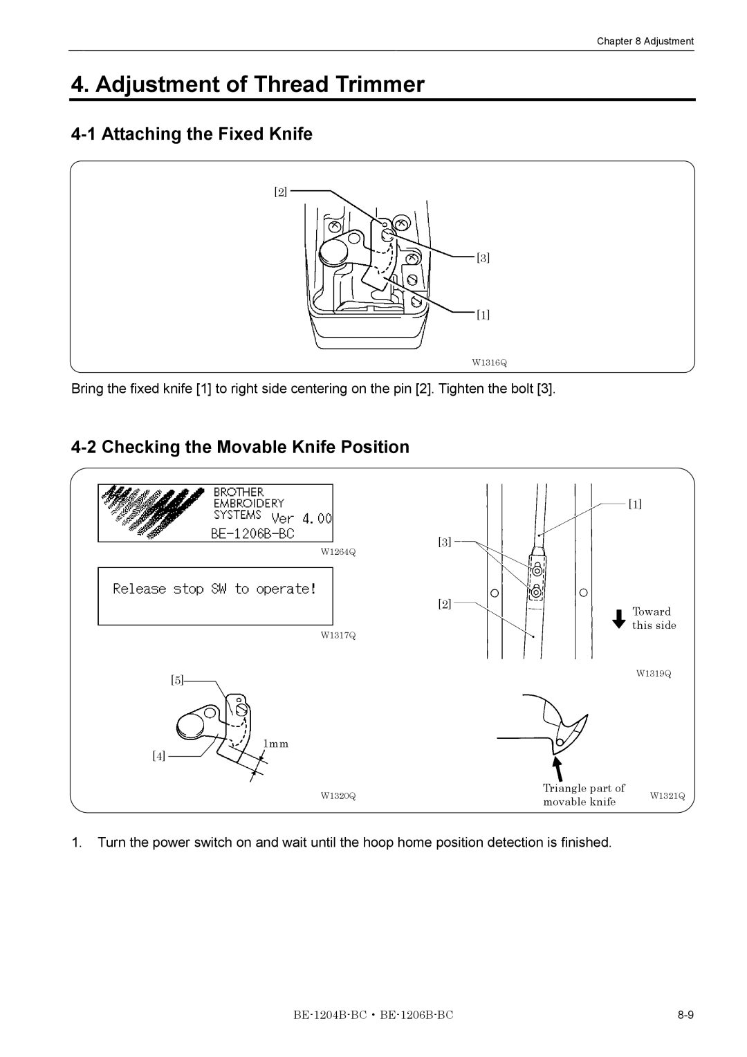 Brother BE-1204B-BC Adjustment of Thread Trimmer, Attaching the Fixed Knife, Checking the Movable Knife Position 