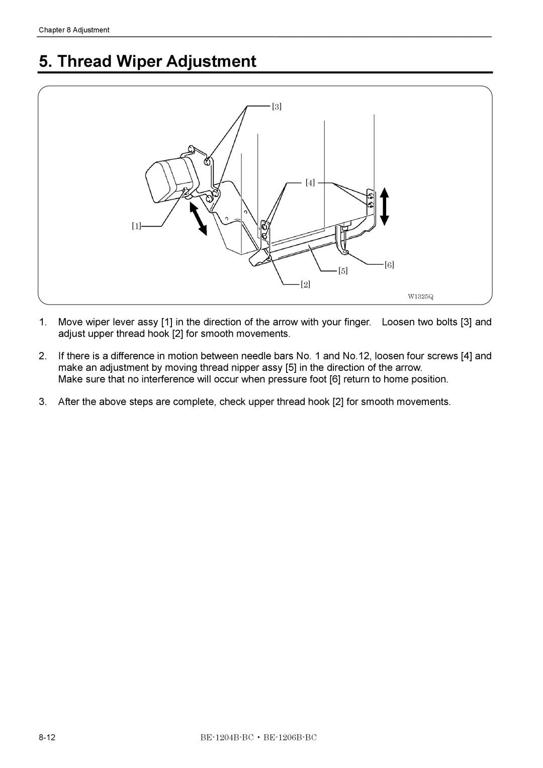 Brother BE-1206B-BC, BE-1204B-BC instruction manual Thread Wiper Adjustment 