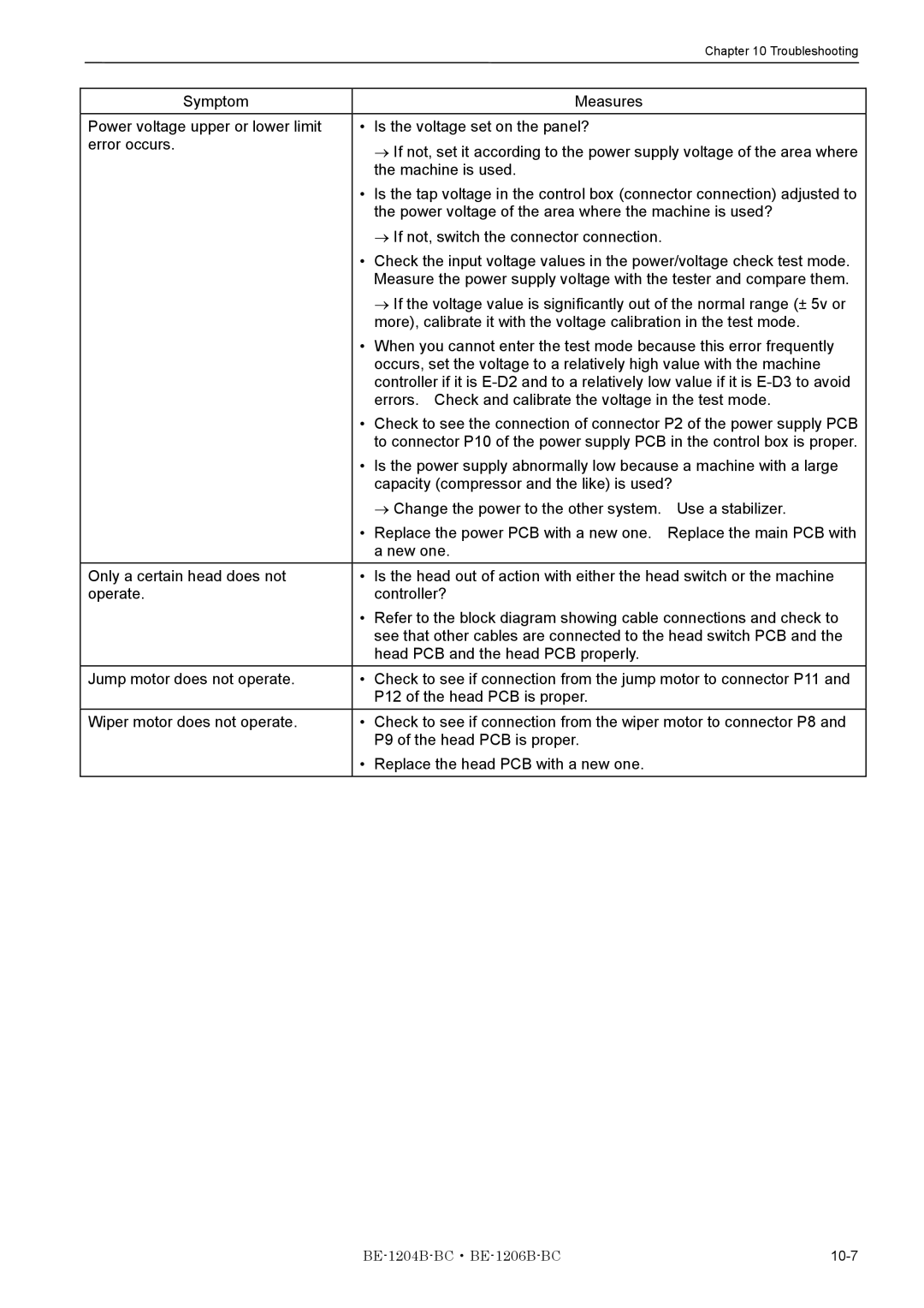 Brother BE-1204B-BC, BE-1206B-BC instruction manual 10-7 