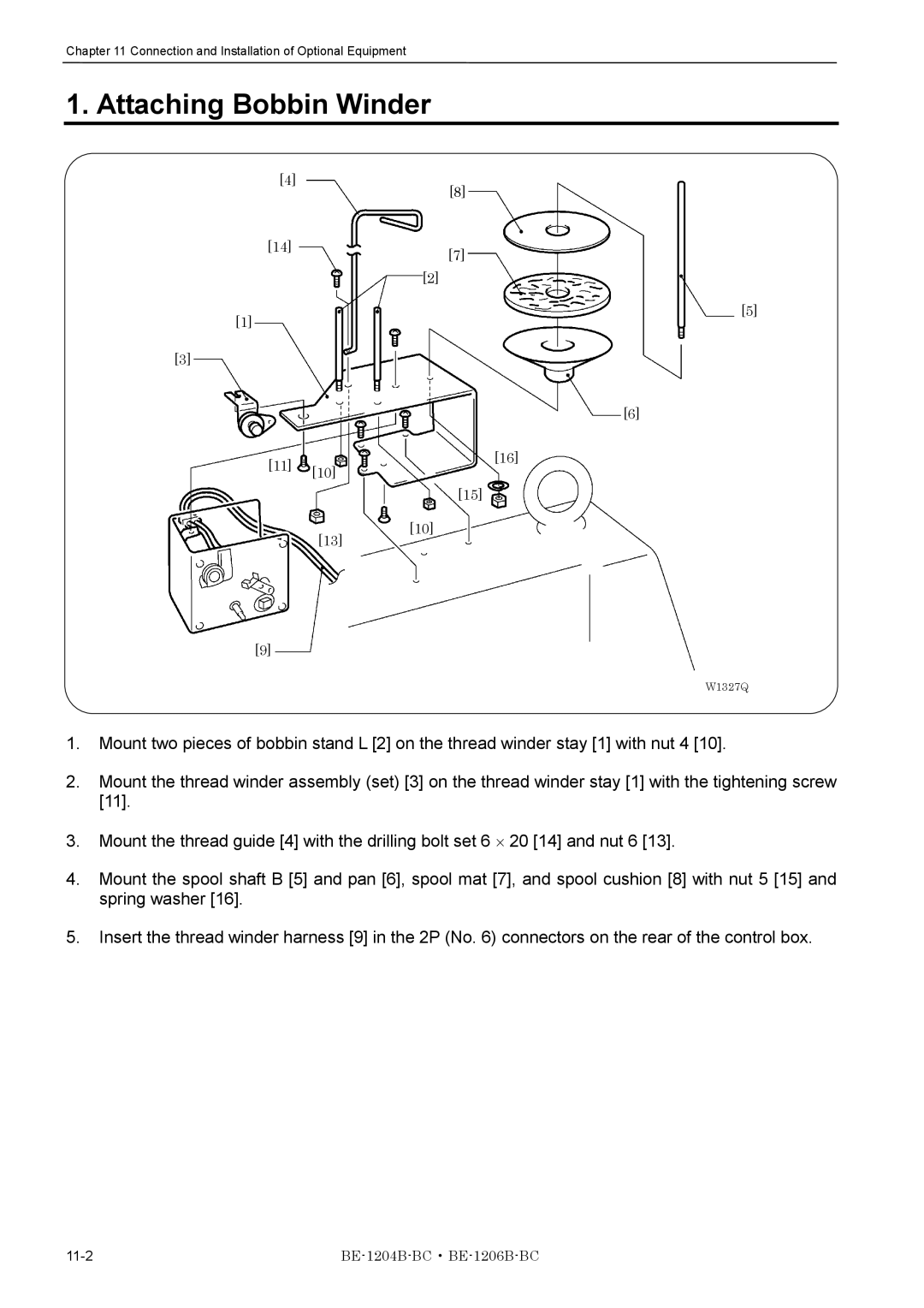 Brother BE-1206B-BC, BE-1204B-BC instruction manual Attaching Bobbin Winder 