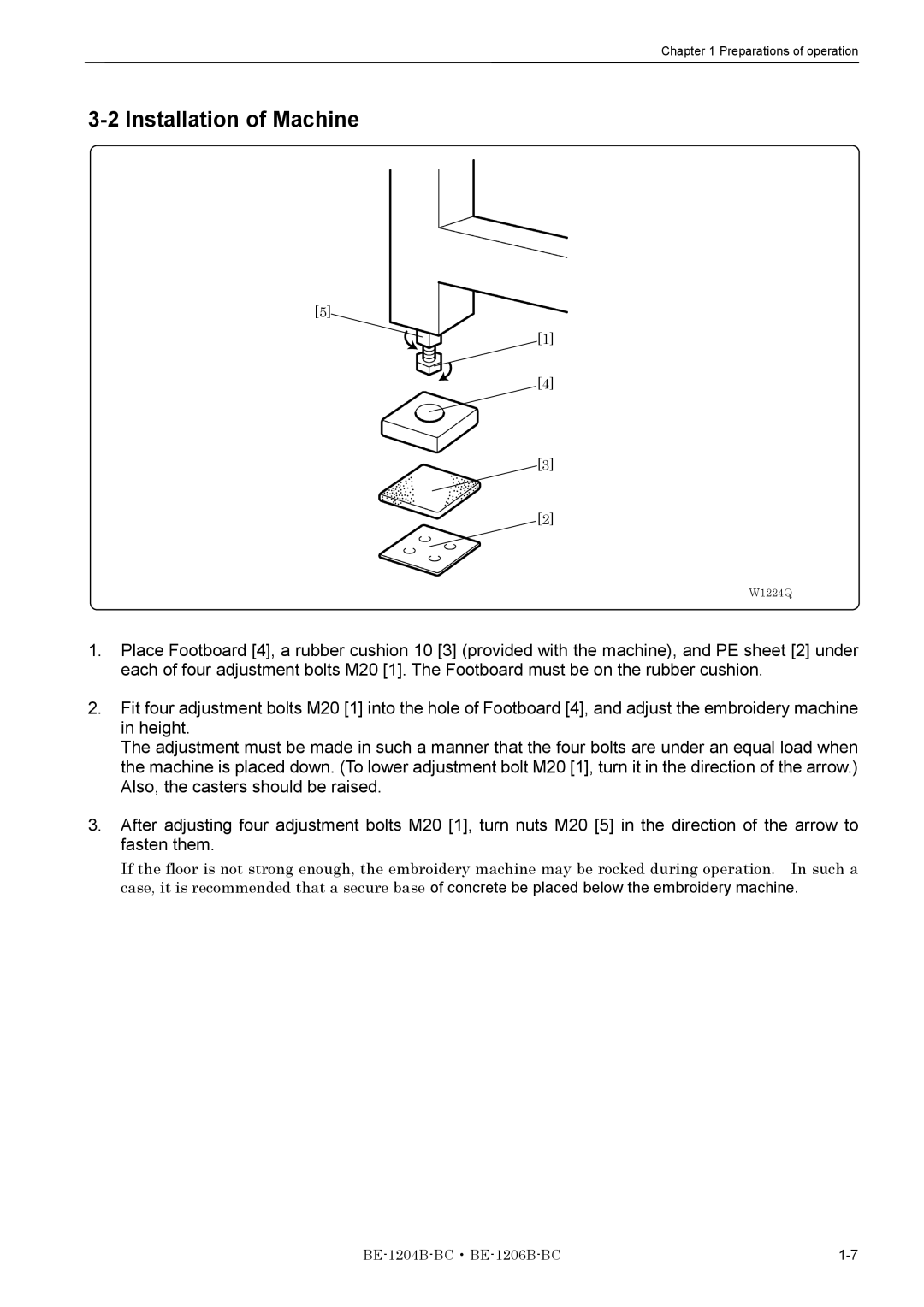 Brother BE-1204B-BC, BE-1206B-BC instruction manual Installation of Machine 