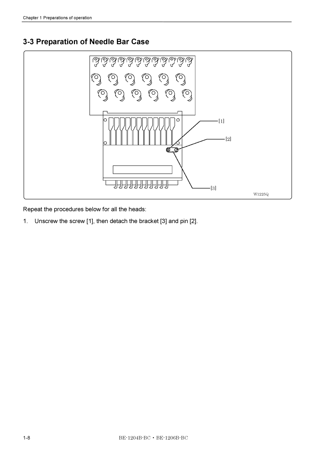 Brother BE-1206B-BC, BE-1204B-BC instruction manual Preparation of Needle Bar Case 