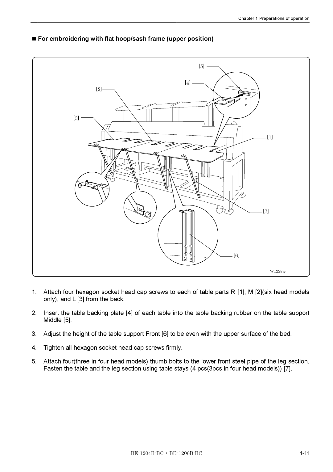 Brother BE-1204B-BC, BE-1206B-BC instruction manual For embroidering with flat hoop/sash frame upper position 