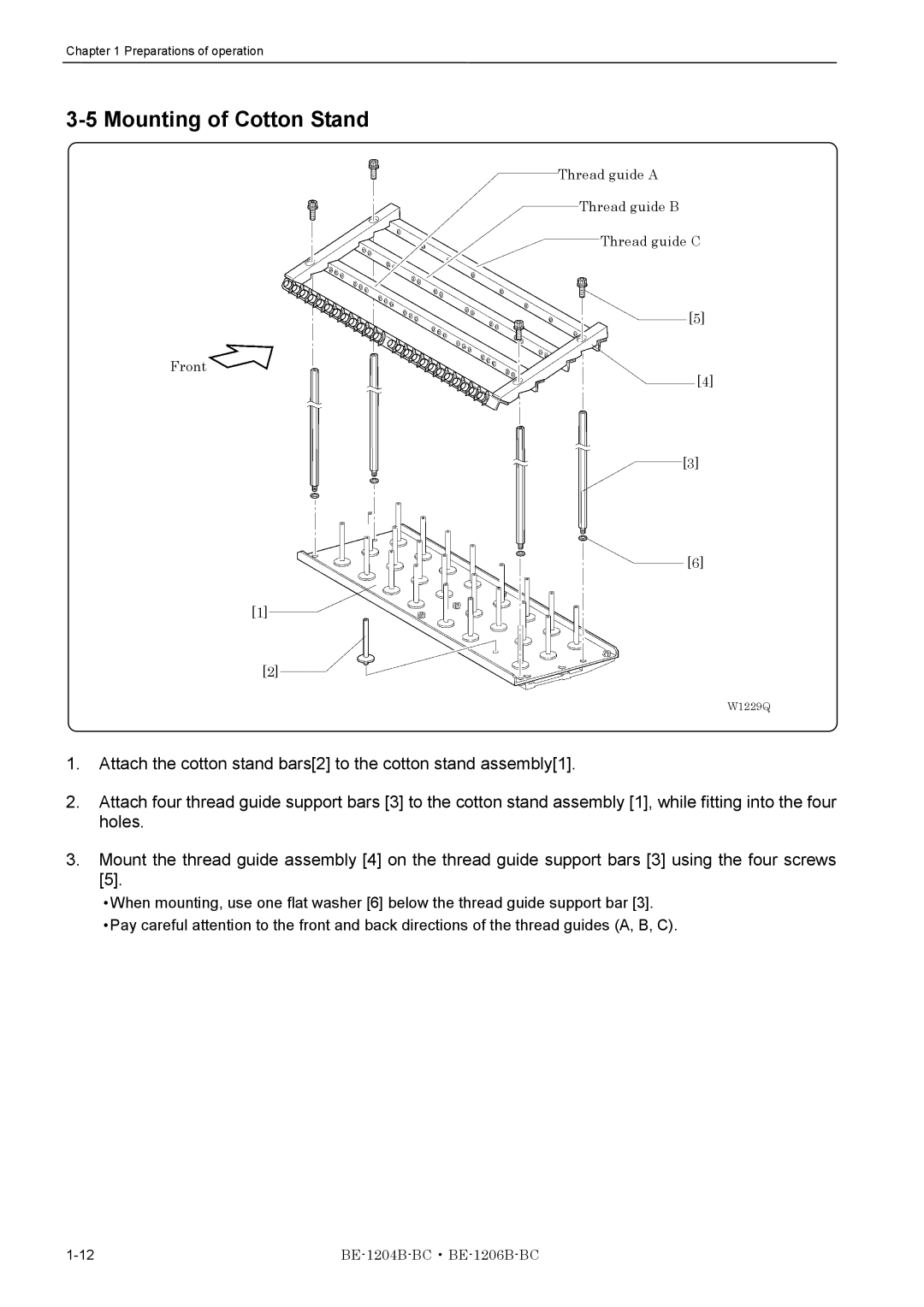 Brother BE-1206B-BC, BE-1204B-BC instruction manual Mounting of Cotton Stand 