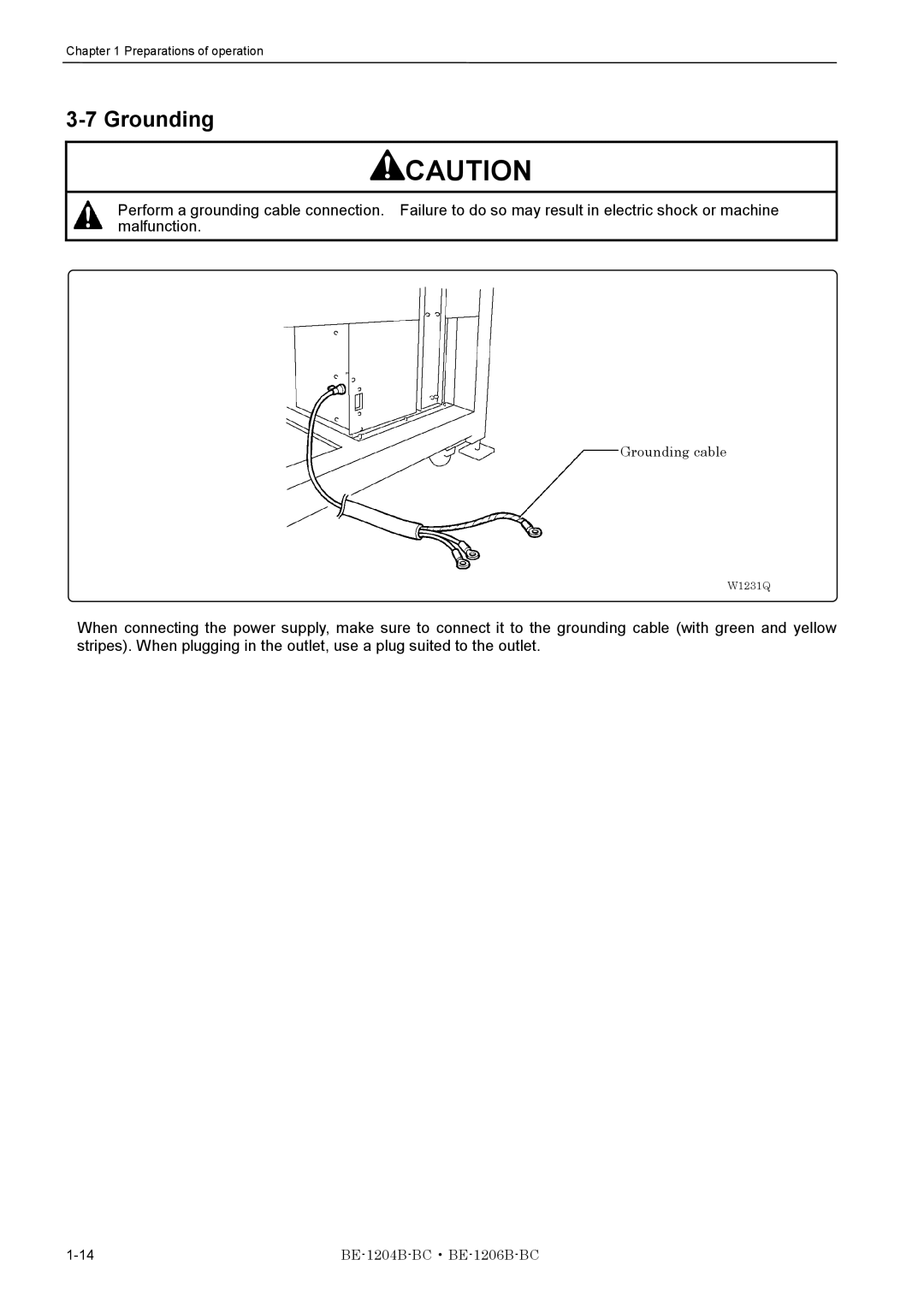 Brother BE-1206B-BC, BE-1204B-BC instruction manual Grounding 