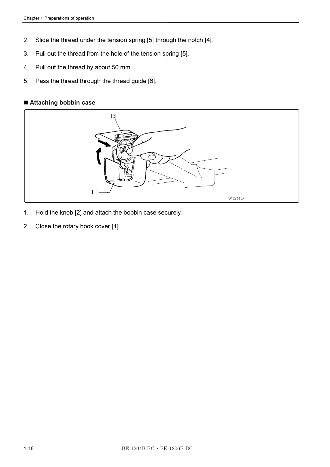 Brother BE-1206B-BC, BE-1204B-BC instruction manual Attaching bobbin case 