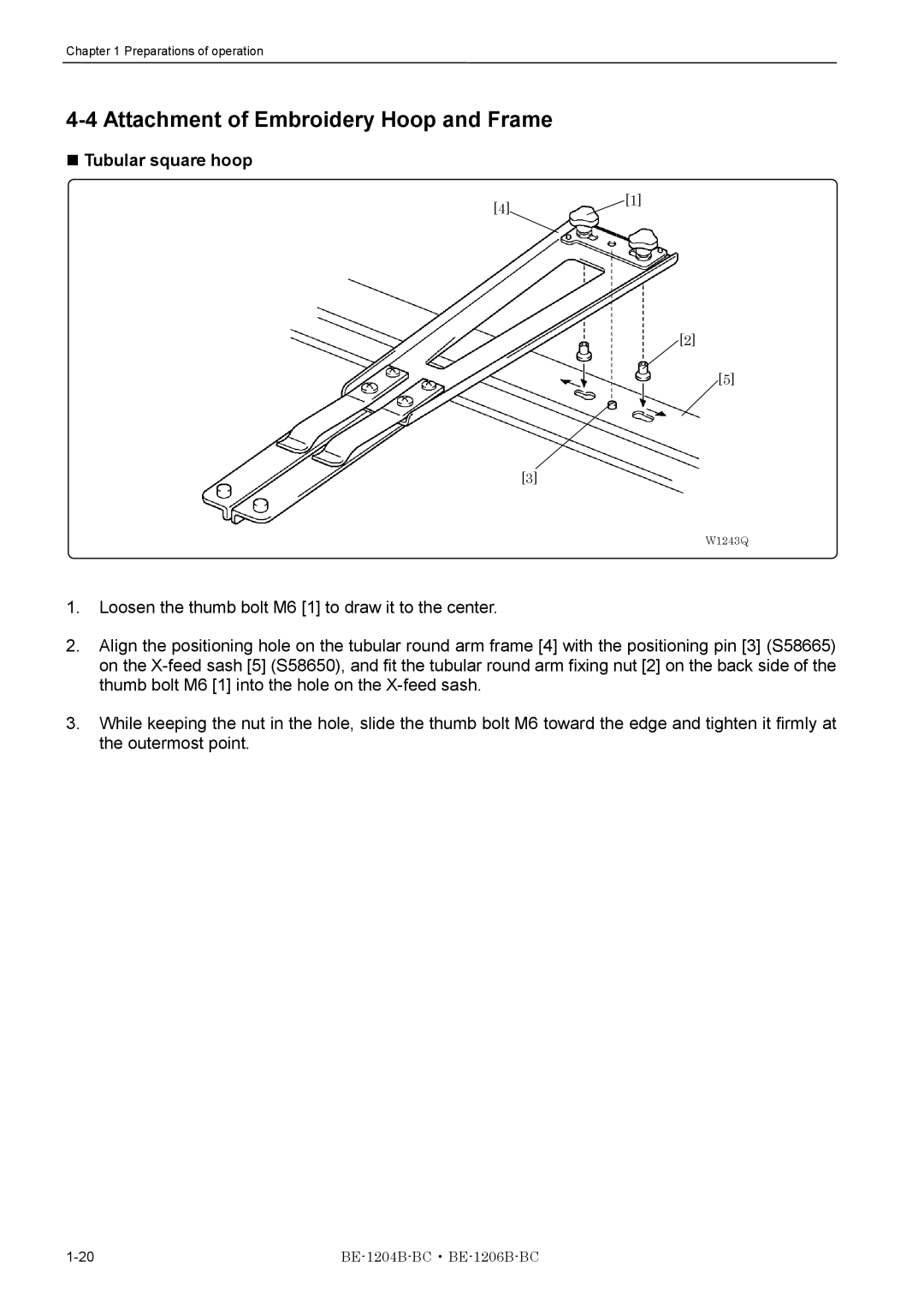 Brother BE-1206B-BC, BE-1204B-BC instruction manual Attachment of Embroidery Hoop and Frame, Tubular square hoop 