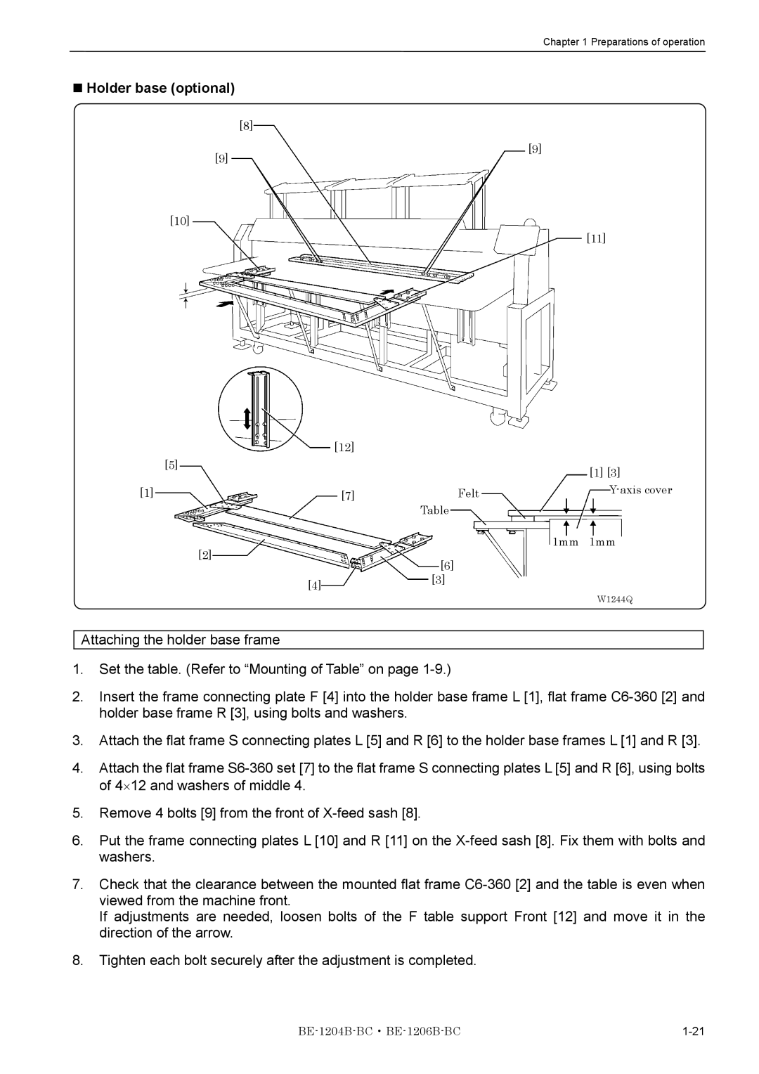 Brother BE-1204B-BC, BE-1206B-BC instruction manual Holder base optional 