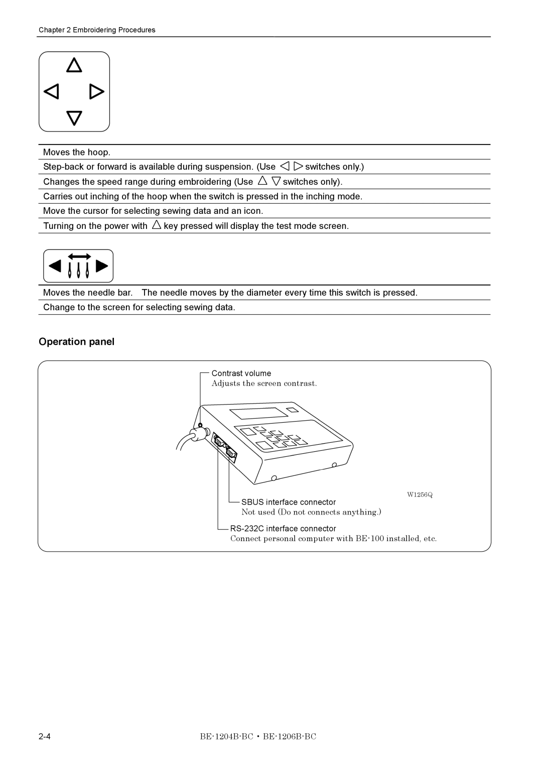 Brother BE-1206B-BC, BE-1204B-BC instruction manual Operation panel 