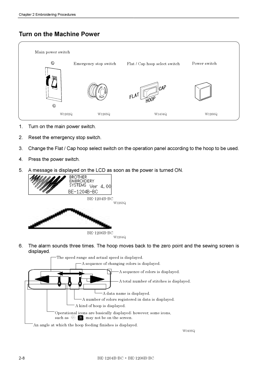 Brother BE-1206B-BC, BE-1204B-BC instruction manual Turn on the Machine Power 