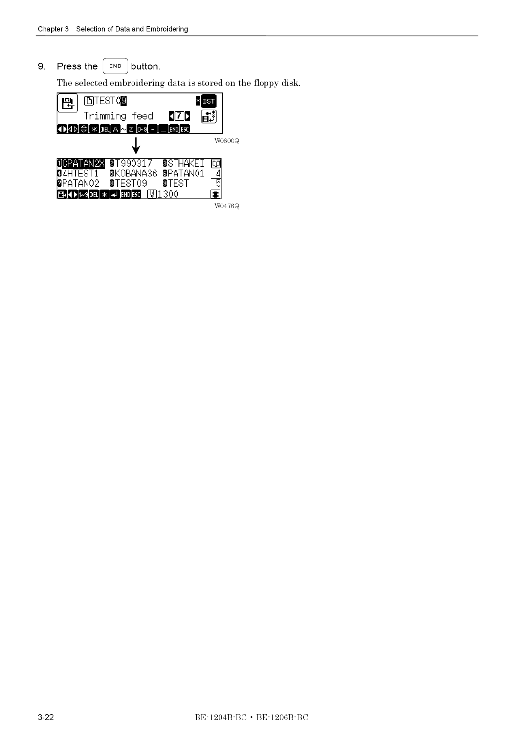 Brother BE-1206B-BC, BE-1204B-BC instruction manual Selected embroidering data is stored on the floppy disk 