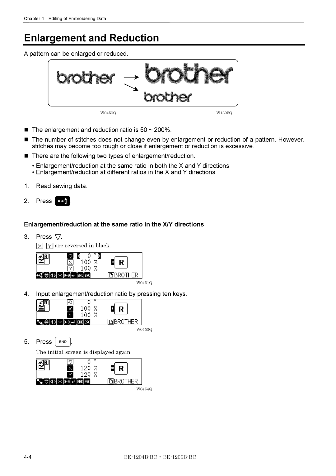 Brother BE-1206B-BC, BE-1204B-BC instruction manual Enlargement and Reduction, Pattern can be enlarged or reduced 