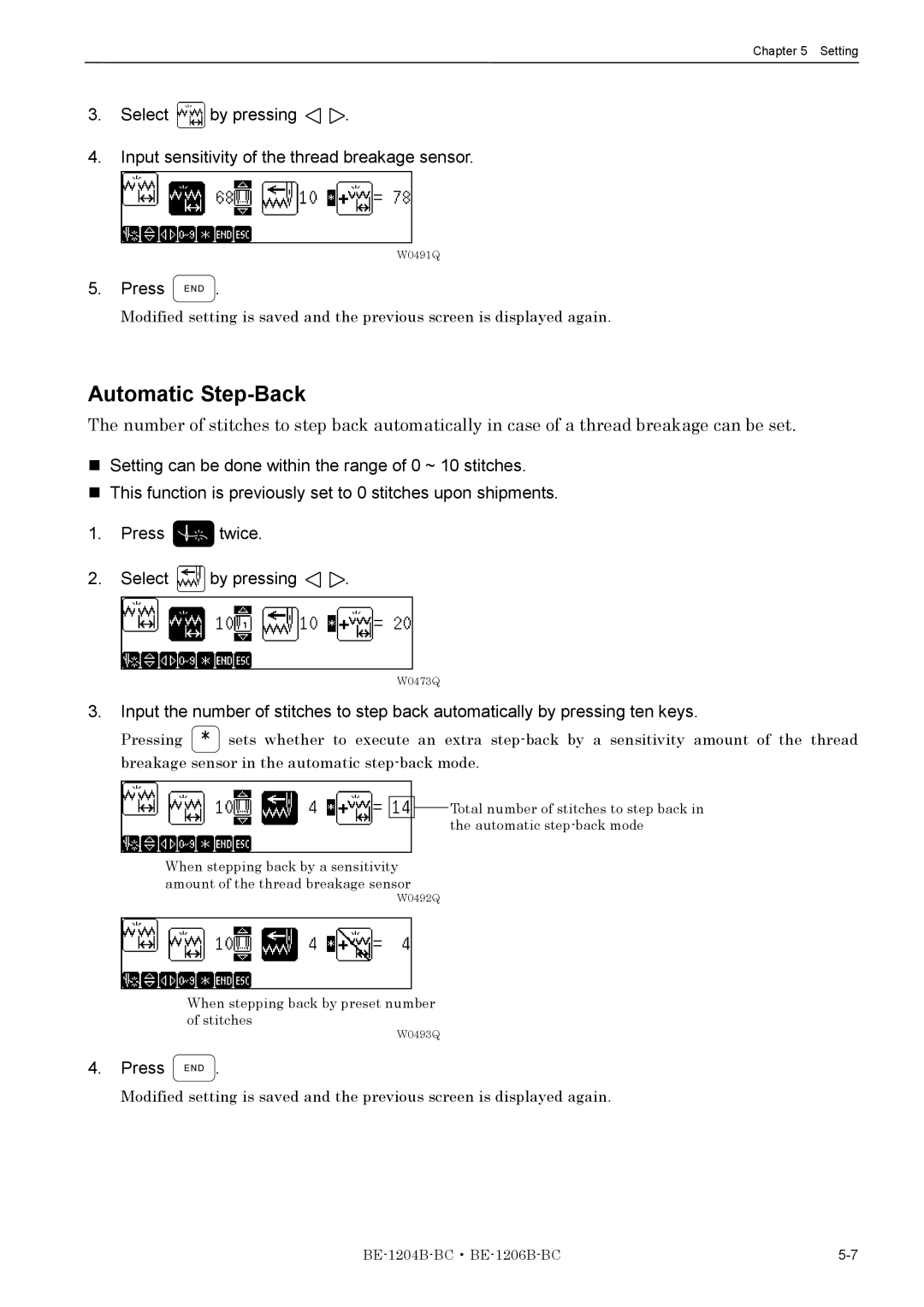 Brother BE-1204B-BC, BE-1206B-BC instruction manual Automatic Step-Back 