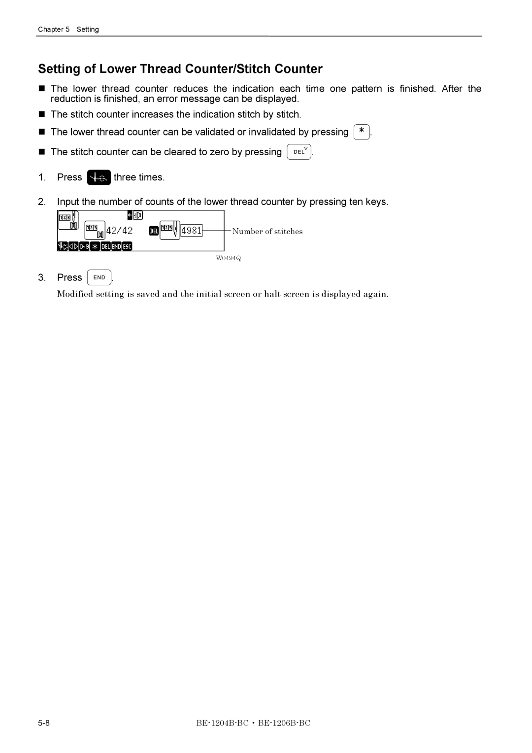 Brother BE-1206B-BC, BE-1204B-BC instruction manual Setting of Lower Thread Counter/Stitch Counter 