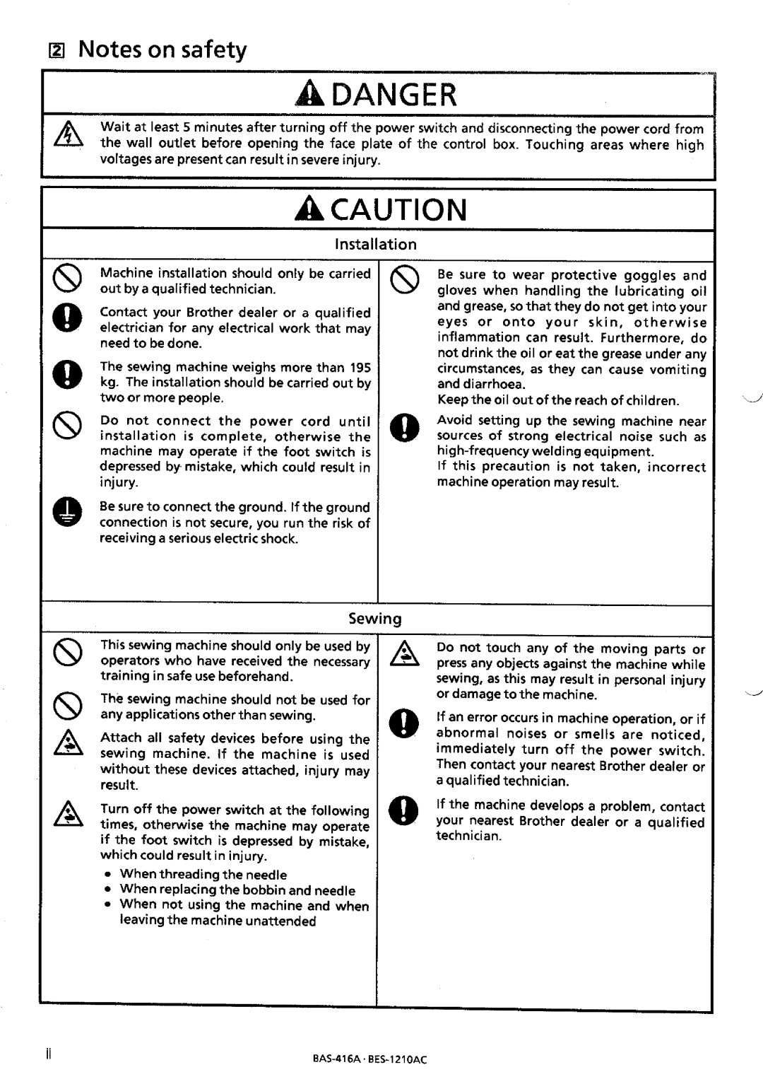 Brother BES-1210AC manual 