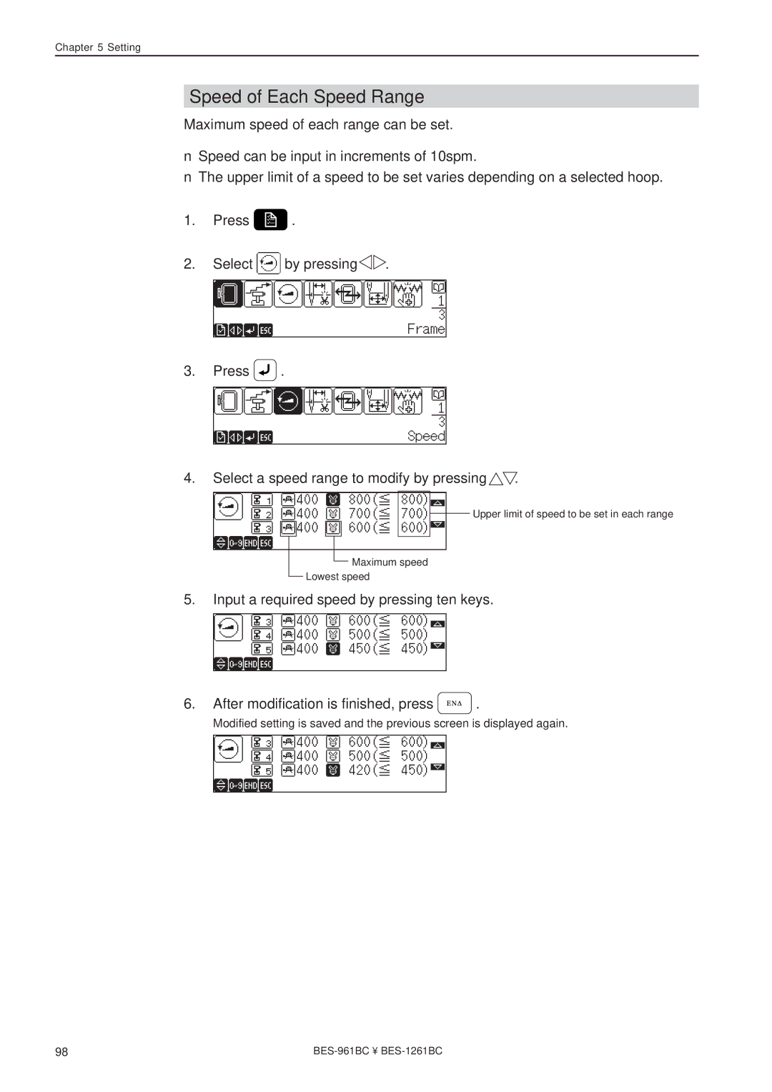 Brother BES-1261BC, BES-961BC instruction manual Speed of Each Speed Range 