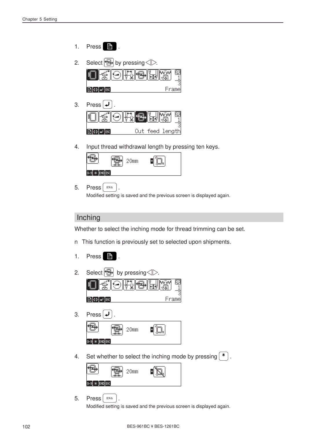 Brother BES-1261BC, BES-961BC instruction manual Inching 