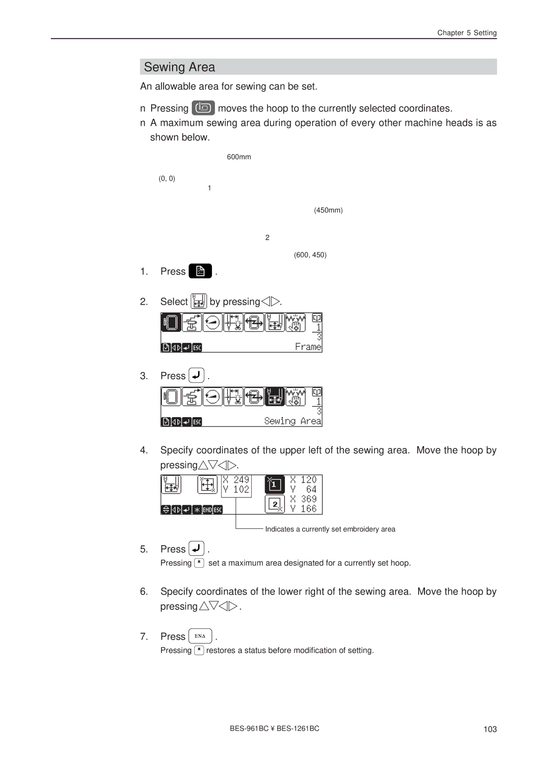 Brother BES-961BC, BES-1261BC instruction manual Sewing Area 