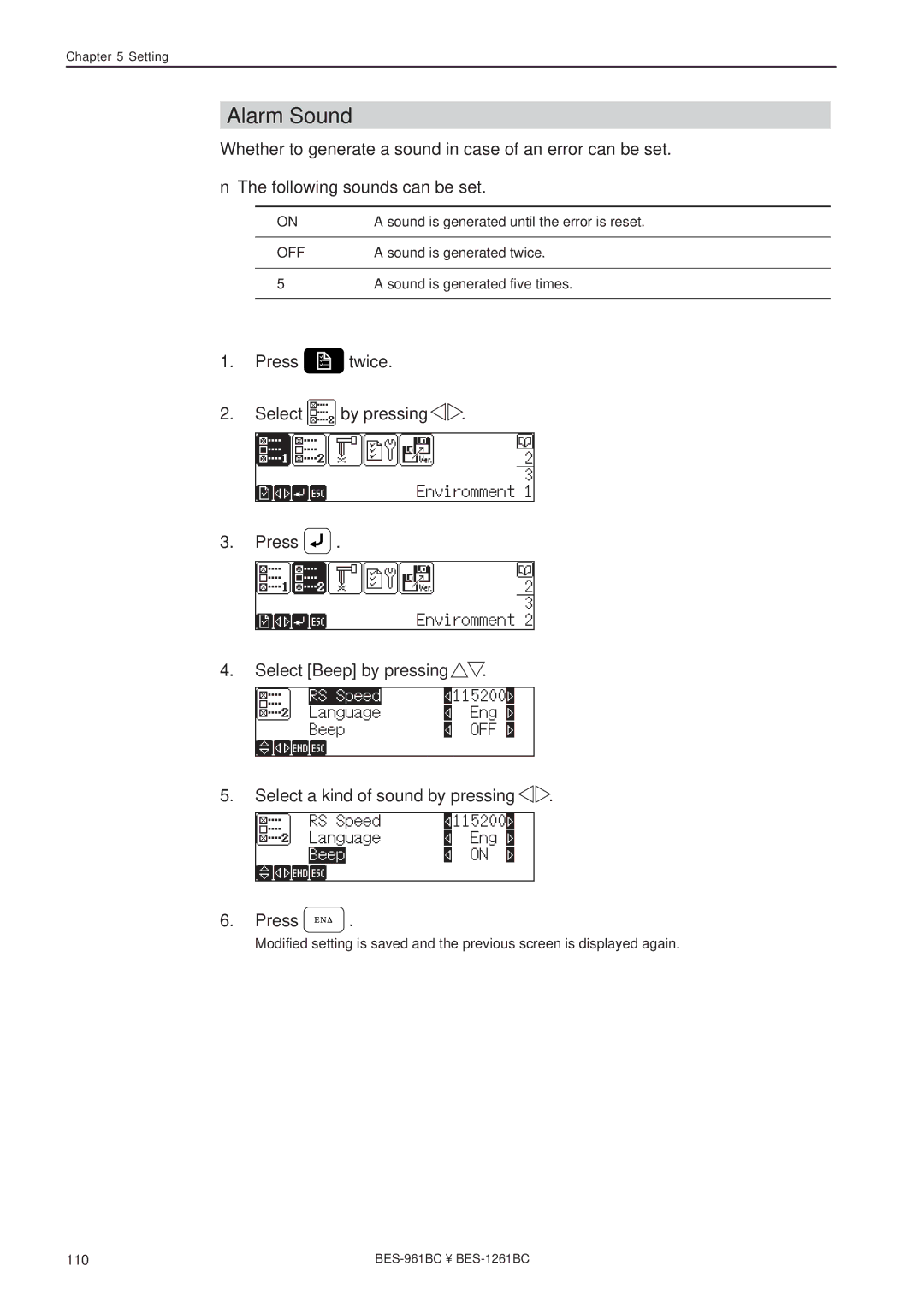 Brother BES-1261BC, BES-961BC instruction manual Alarm Sound 