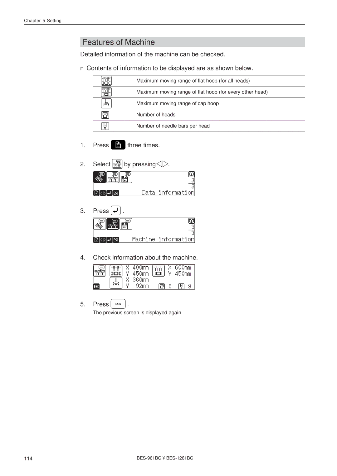 Brother BES-1261BC, BES-961BC instruction manual Features of Machine 